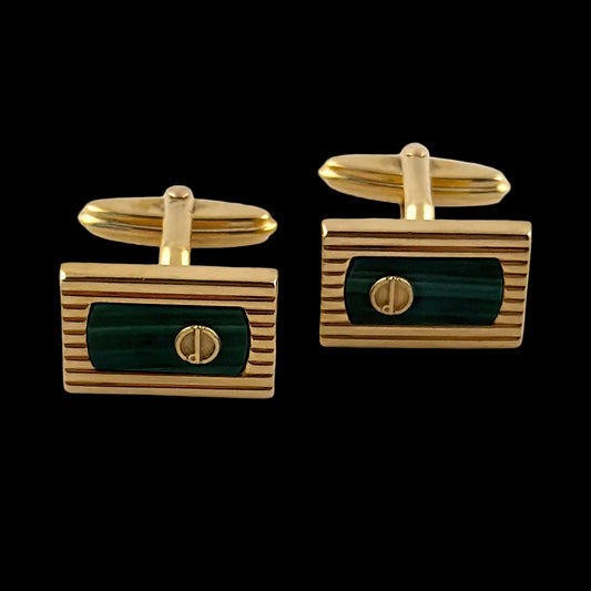 Vintage Dunhill Malachite Cufflinks - Gold Plated