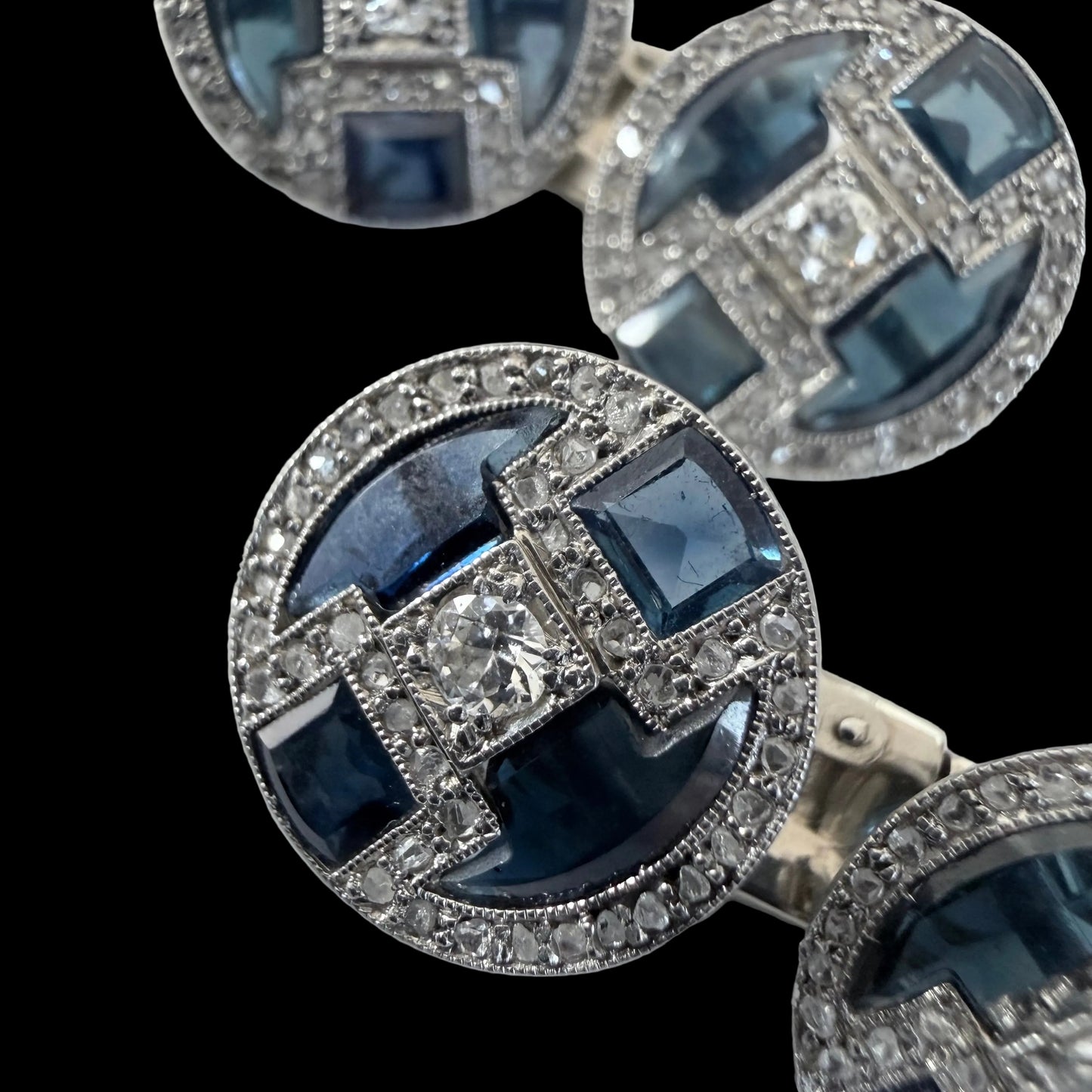 1920s Antique Art Deco Diamond and Sapphire Cufflinks - Platinum & White Gold