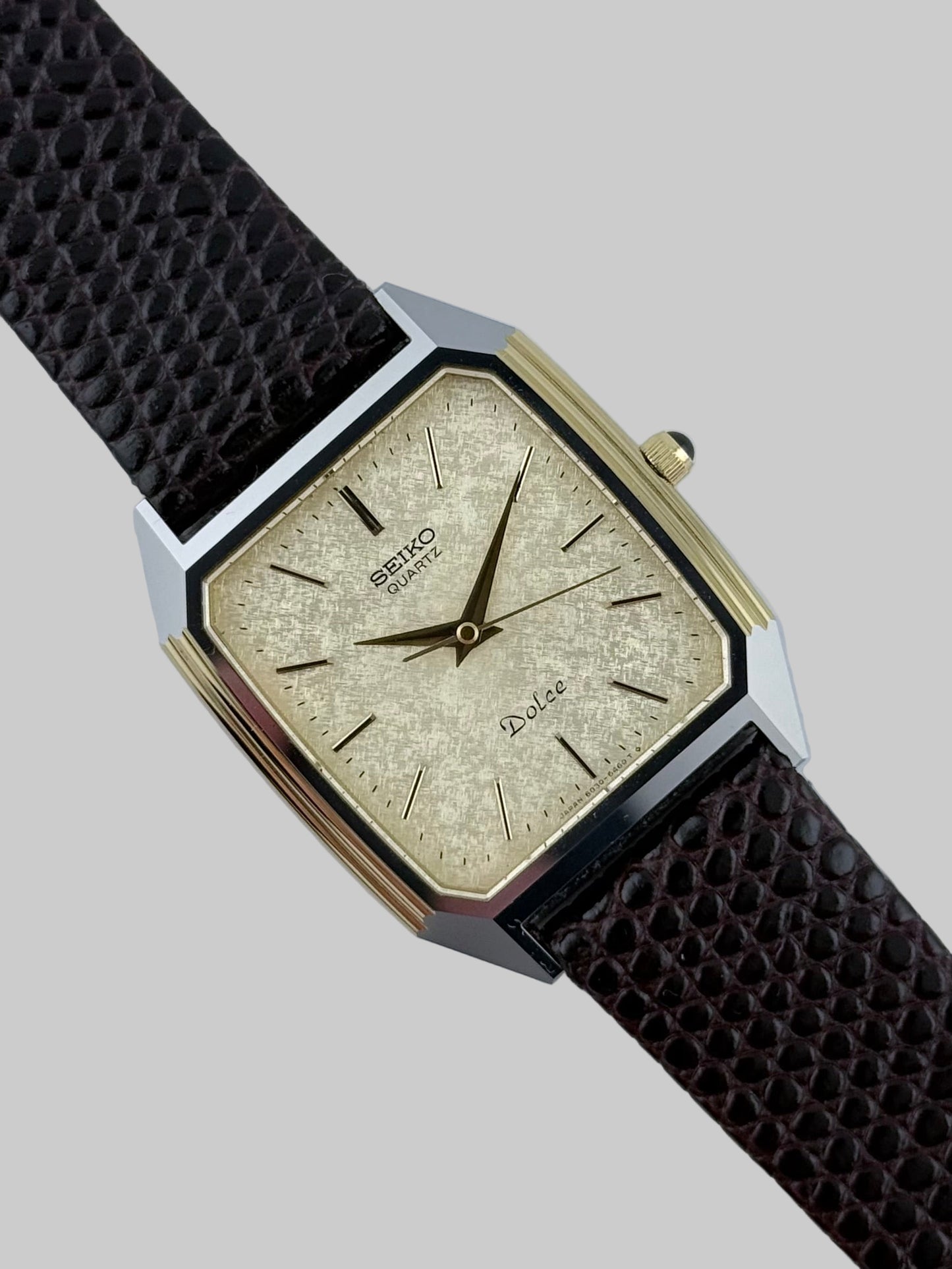 Seiko Dolce Tank Quartz - 6030-5390 Rare Silk Embossed Dial - Original Box