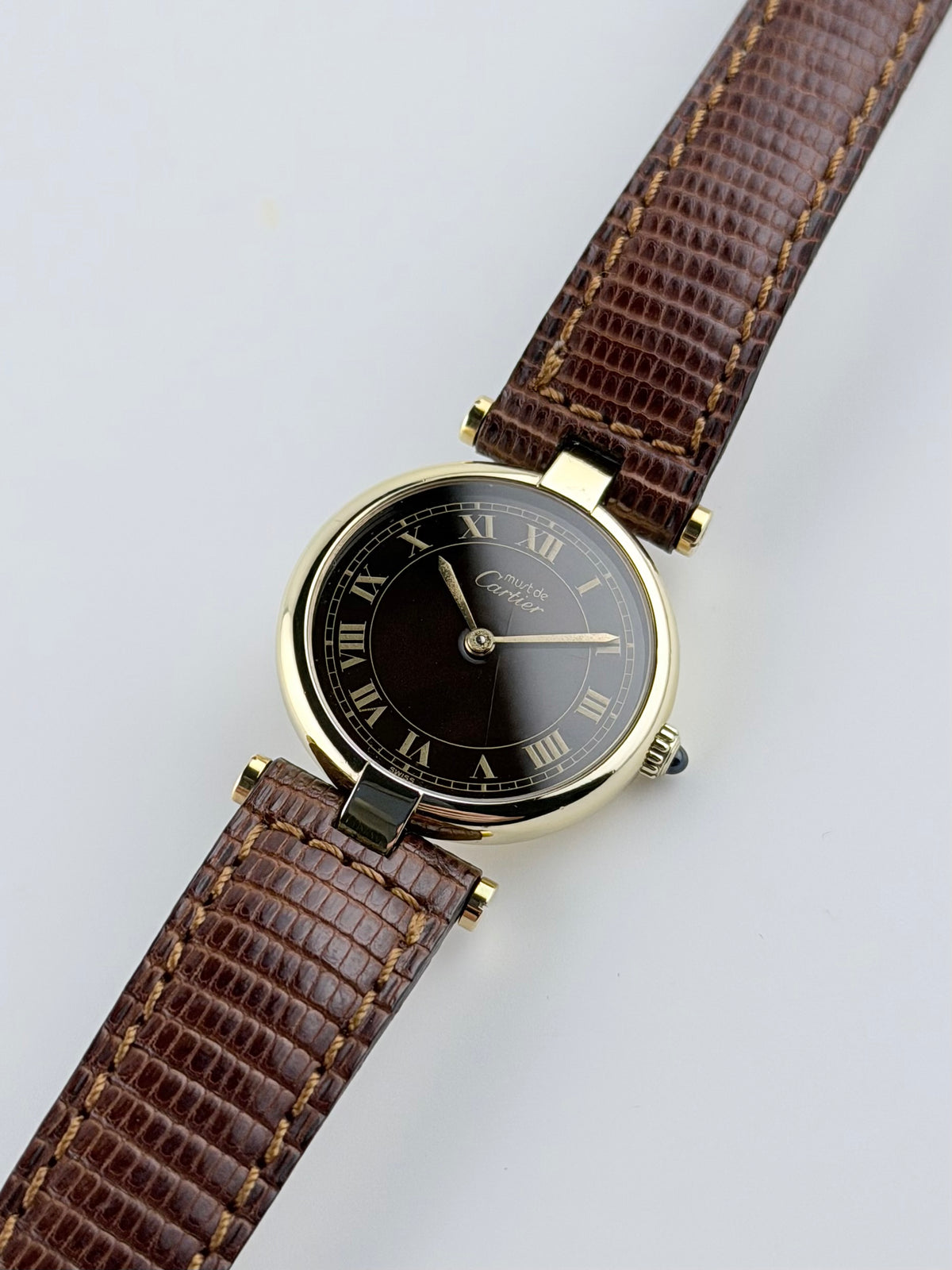 Cartier Must de Vendome Paris Quartz - 18 - Brown Wood Effect Dial - Ladies - FULL SET! - Ladies
