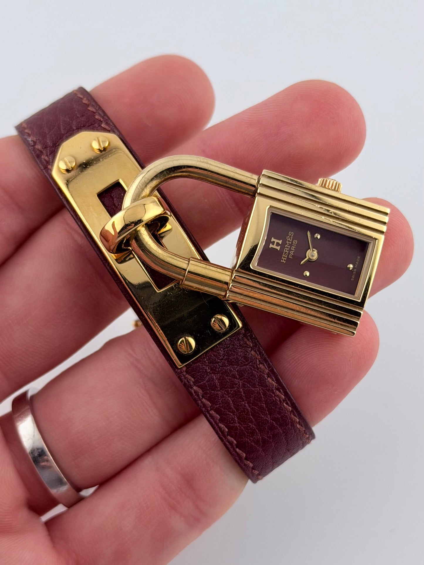 Hermes Paris Kelly Lock Watch -  Burgundy