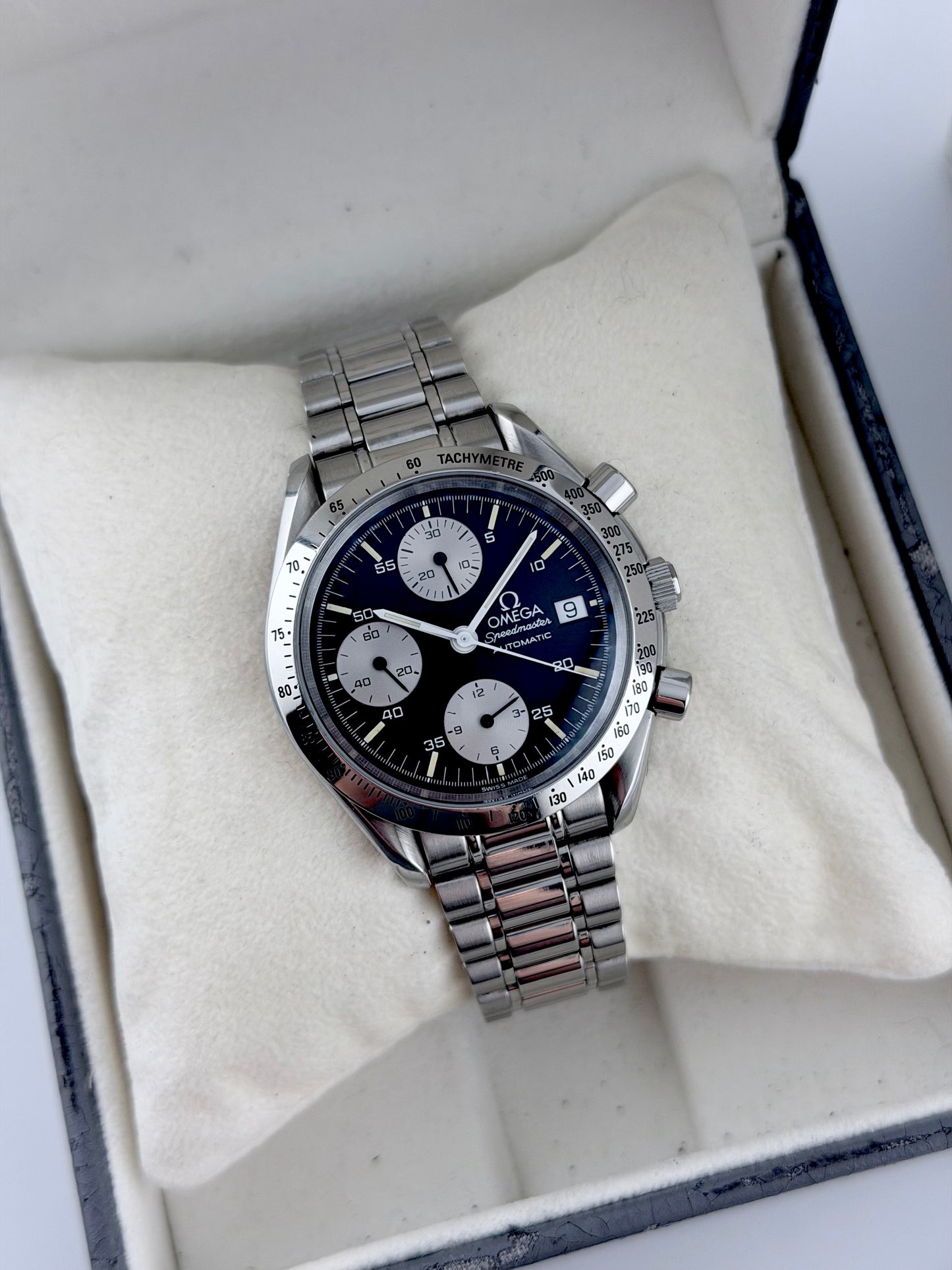 Omega Speedmaster Automatic Date - 175.0043 - Rare Reverse Panda Dial - Box and Papers