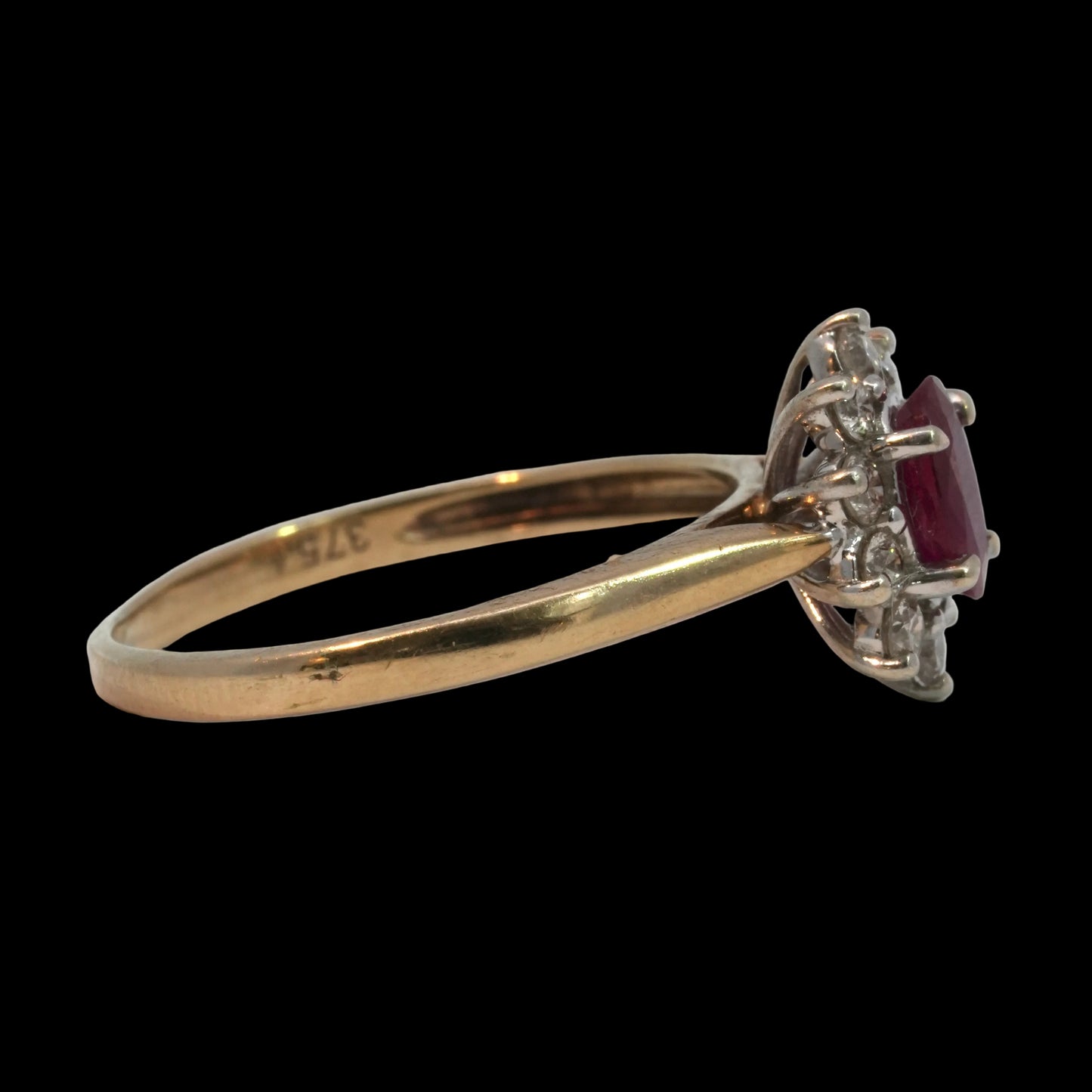 Ruby & Diamond Cluster Ring - 9k Gold