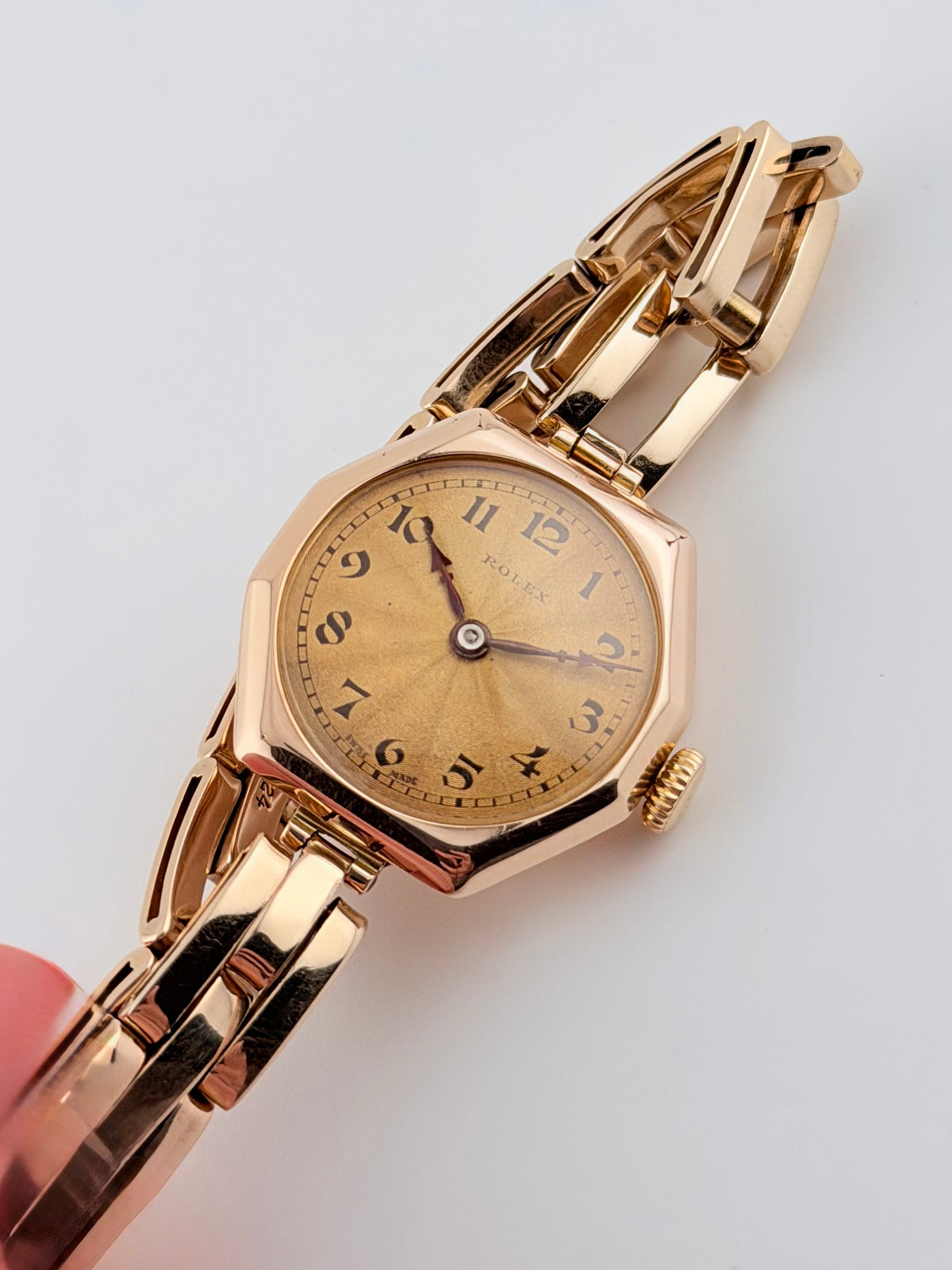 Rolex Ladies Cocktail Watch Manual Wind - Rare 1920s - Solid 9ct Gold - Tropical Guilloche Dial