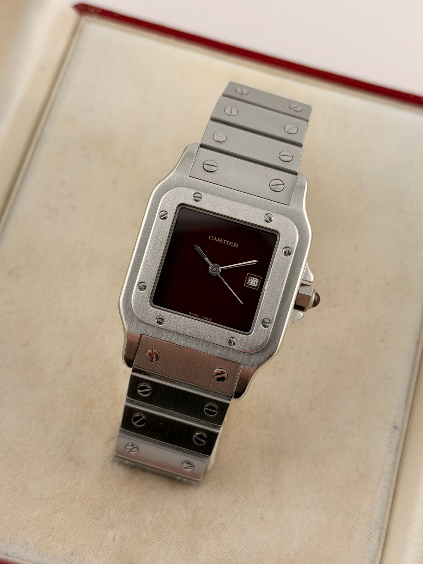Cartier Santos Carree Automatic - Ultra Rare Burgundy - 2960 - Original Box