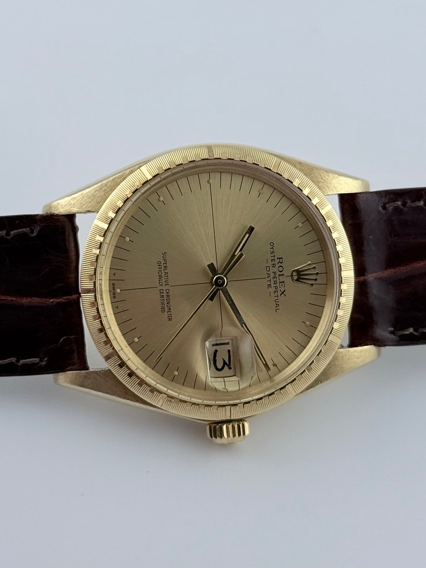 Rolex Oyster Perpetual Date Automatic - 1512 - Zephyr Dial - Solid 14ct Gold - Box and Papers