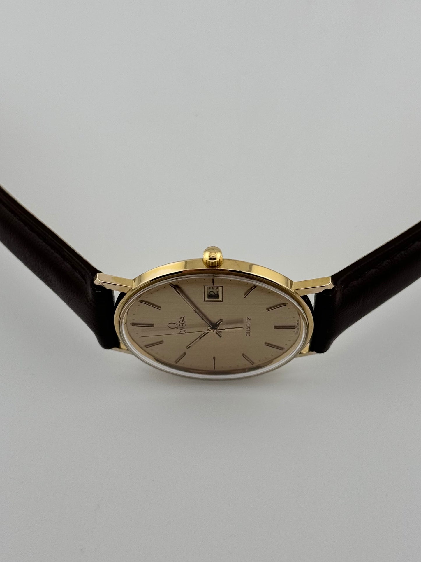 Omega Quartz Date 9ct Solid Gold - Original Box and Hang Tag
