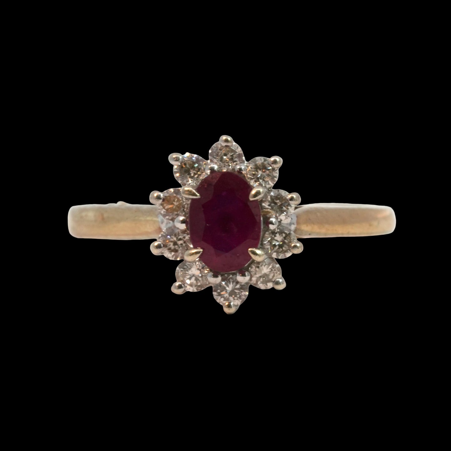 Ruby & Diamond Cluster Ring - 9k Gold