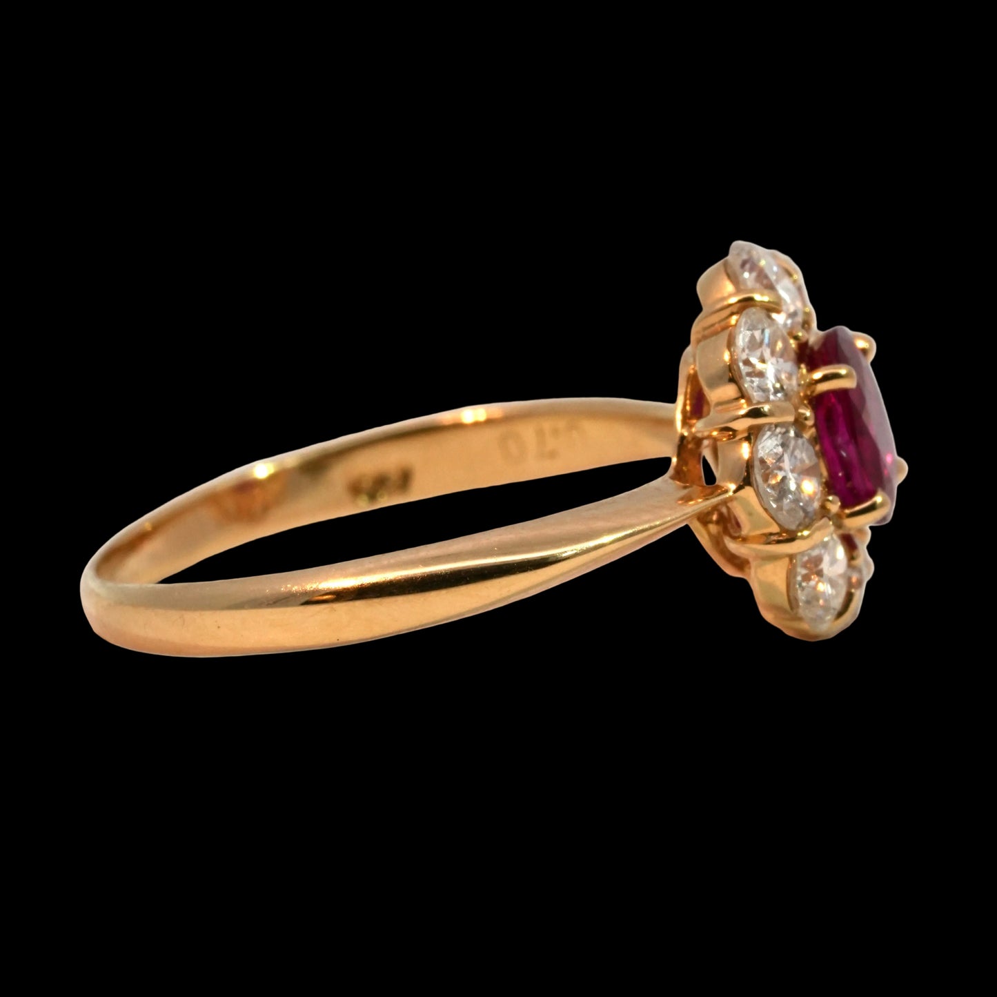 Burma Ruby & Diamond Cluster Ring - 18k Gold