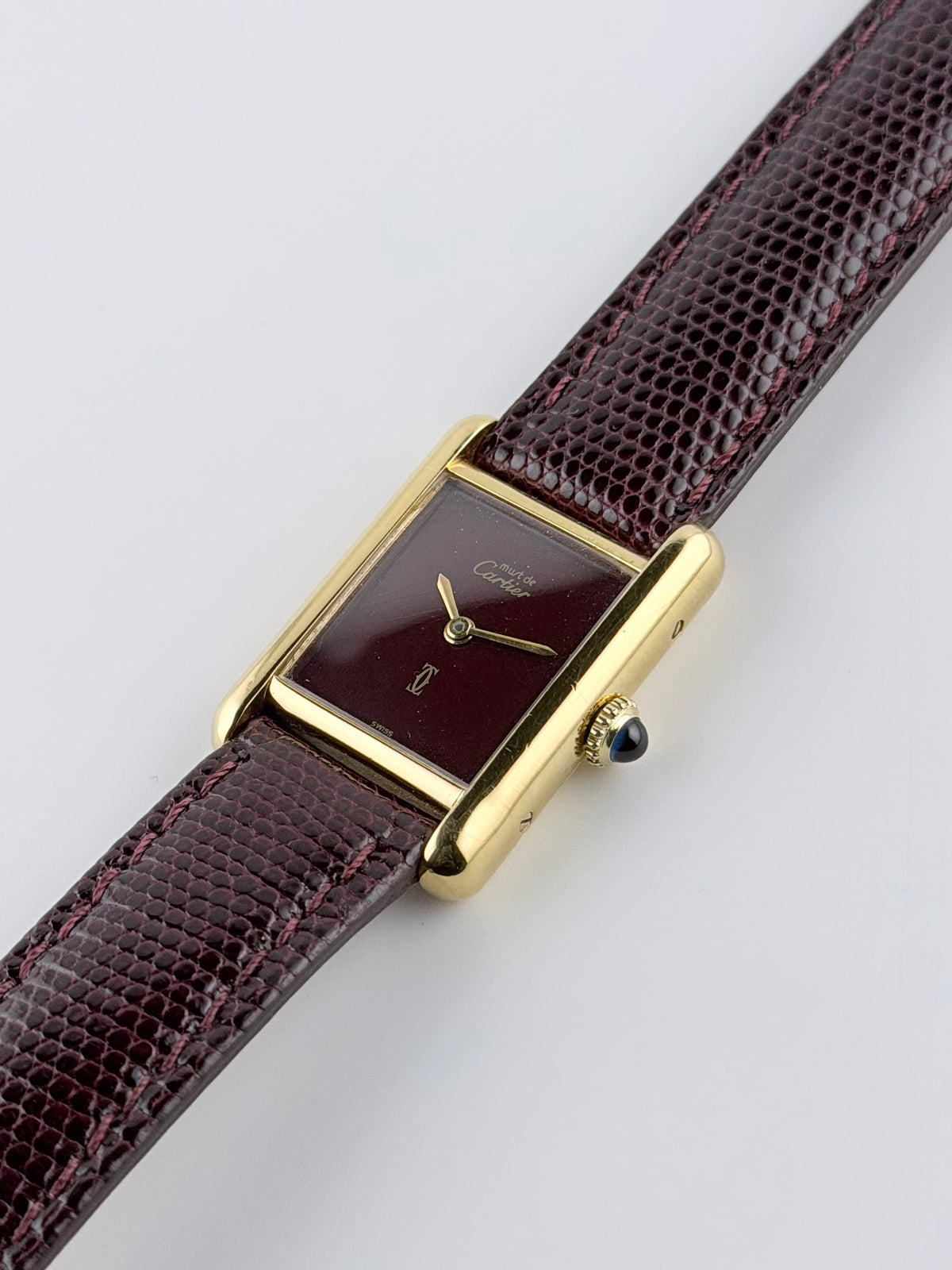Cartier Must De Tank Paris Manual Wind - 3 - Burgundy Dial - with Pouch & Papers - Ladies