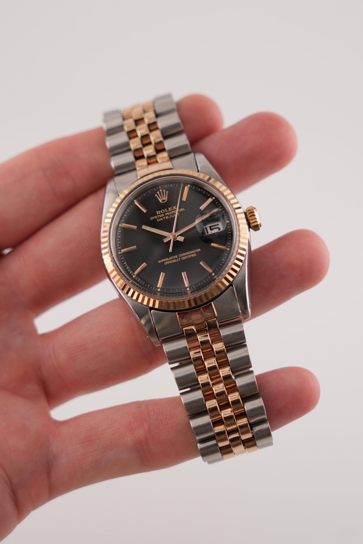 Rolex Datejust Oyster Perpetual - 1601 - Black Dial - 18k Rose Gold & Steel