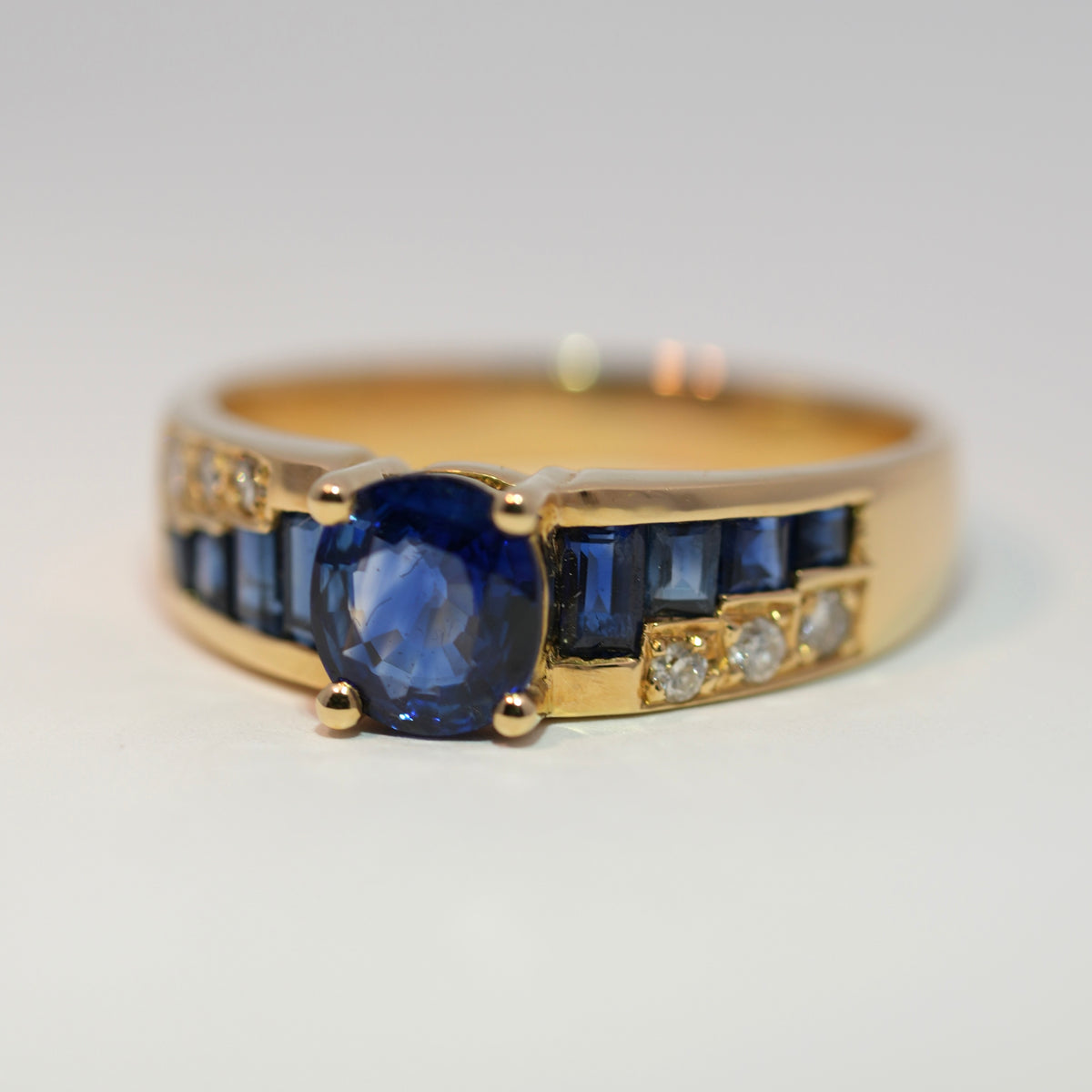 Sapphire & Diamond Staircase Ring 18k Gold
