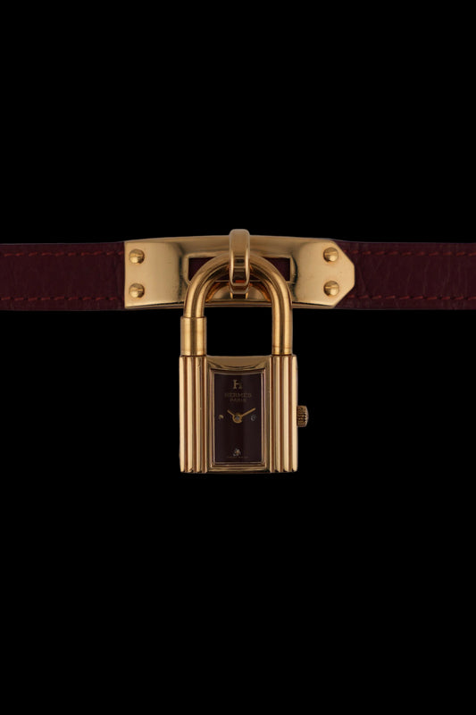Hermes Paris Kelly Lock Watch - Burgundy - with Box, Booklets and a Tag