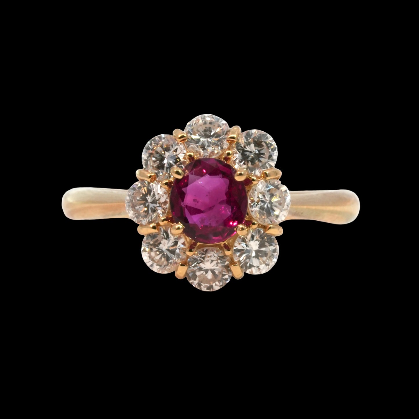 Burma Ruby & Diamond Cluster Ring - 18k Gold