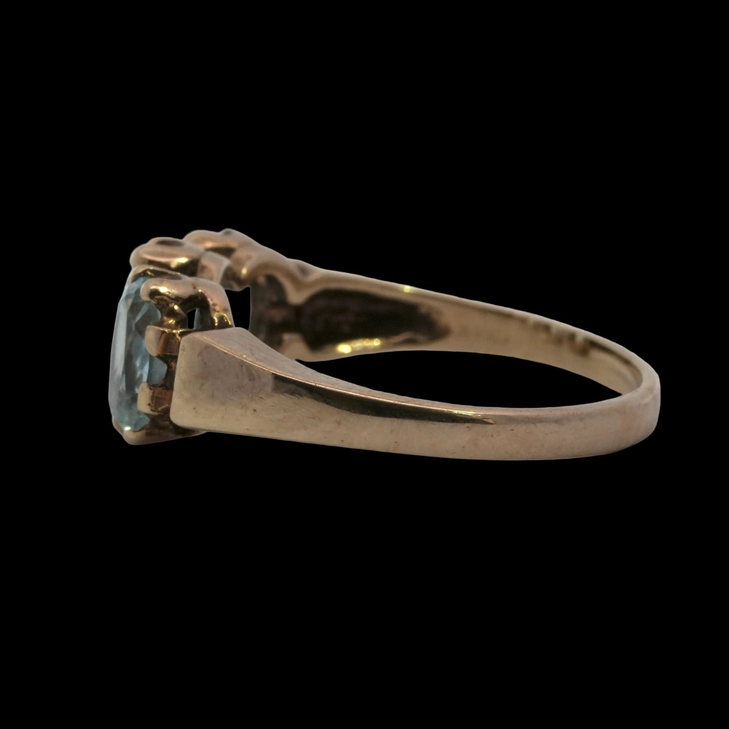 Aqua Marine 3 Stone Ring - 9k Gold