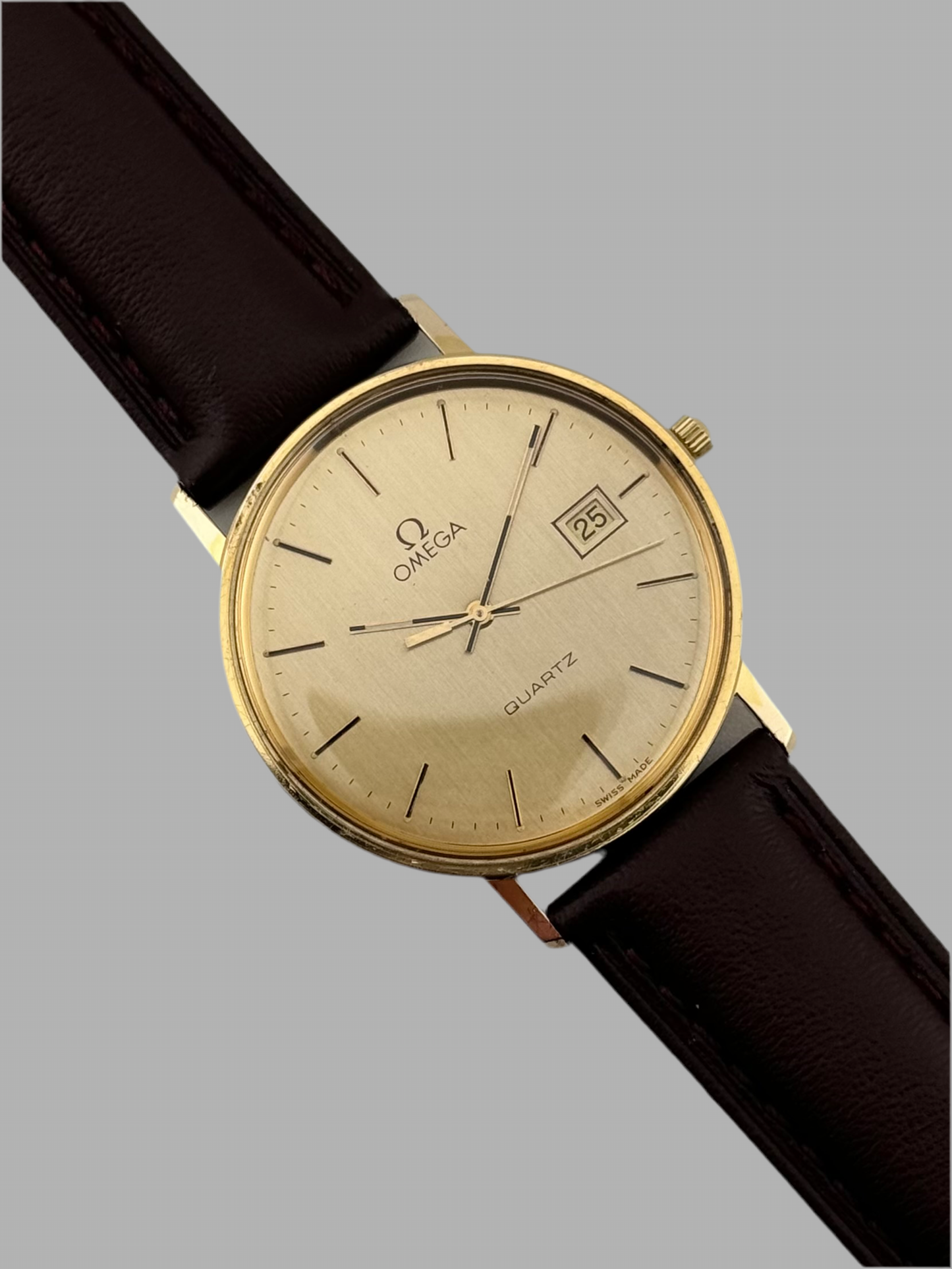 Omega Quartz Date 9ct Solid Gold - Original Box and Hang Tag