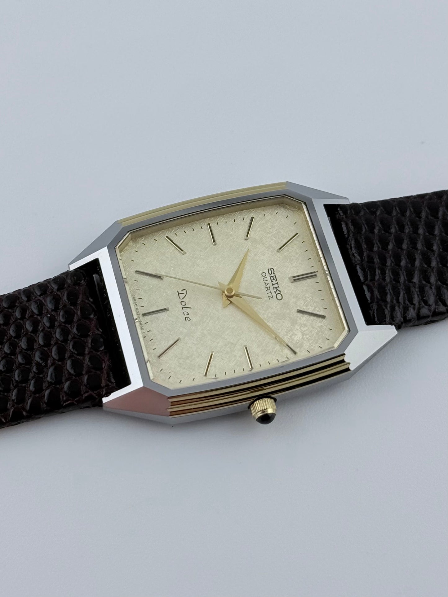 Seiko Dolce Tank Quartz - 6030-5390 Rare Silk Embossed Dial - Original Box