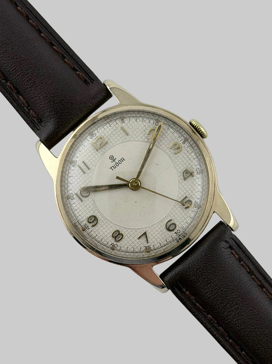 Tudor 9ct Manual Wind - Arabic and Waffle style dial