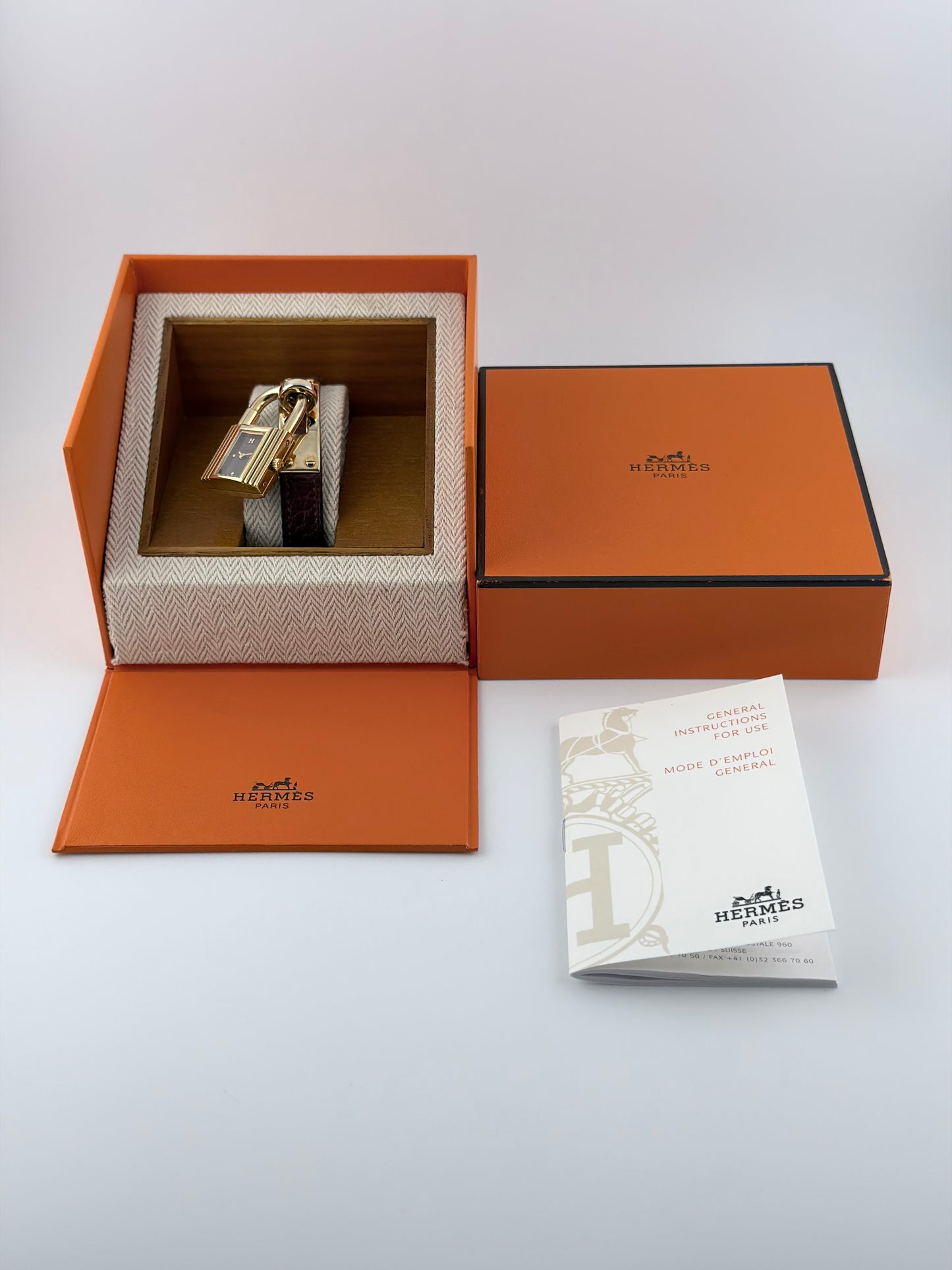 Hermes Paris Kelly Lock Watch -  Burgundy - Original Box