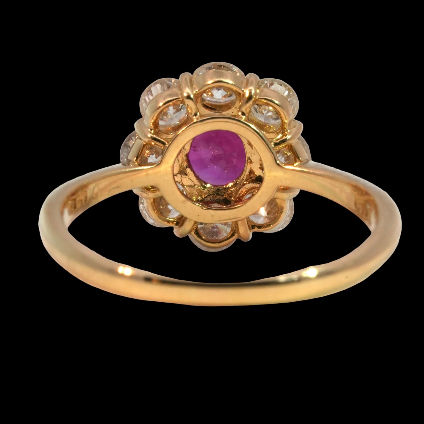 Burma Ruby & Diamond Cluster Ring - 18k Gold
