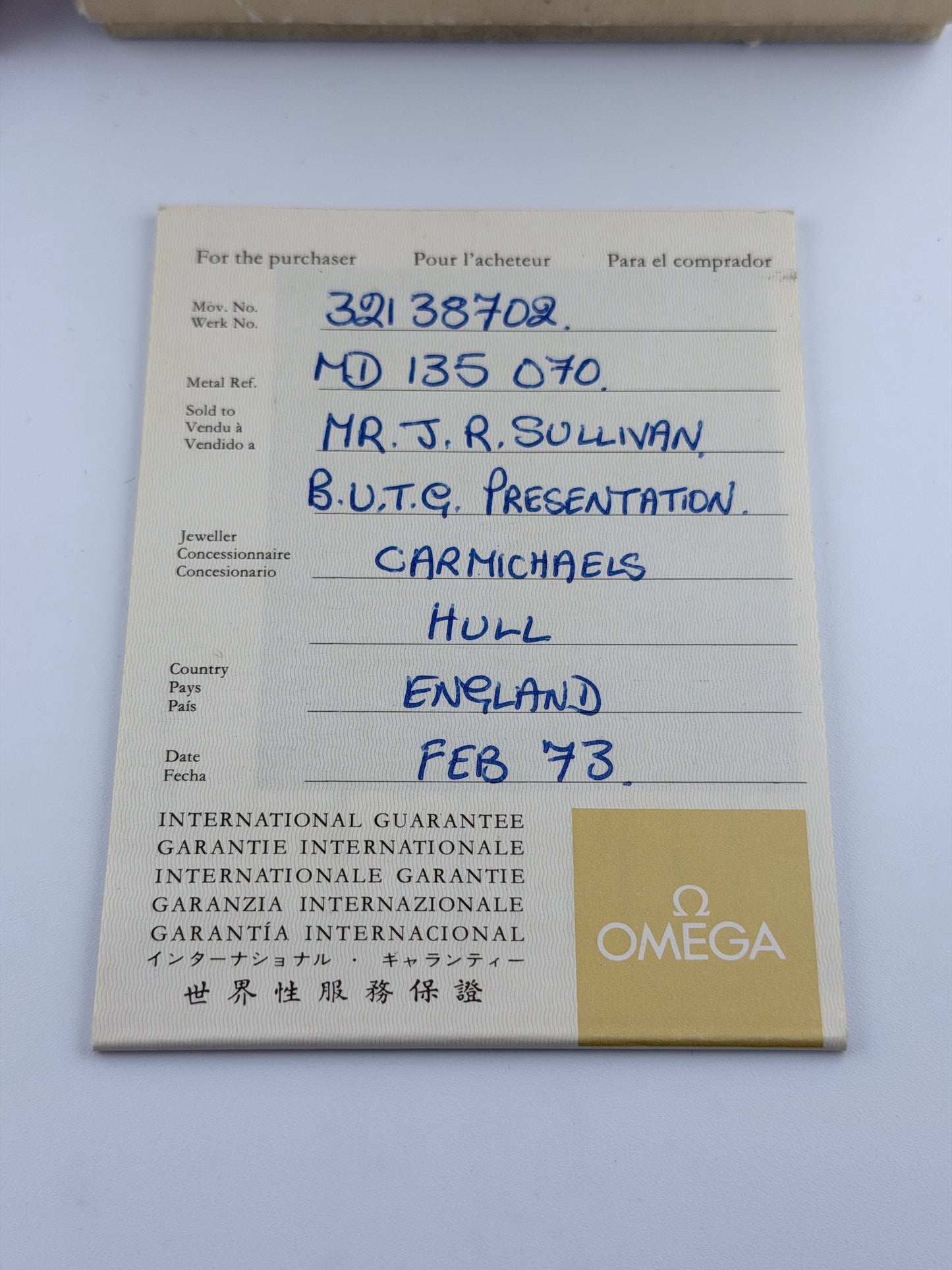 Omega Geneve Manual 135.070 - Box and Papers