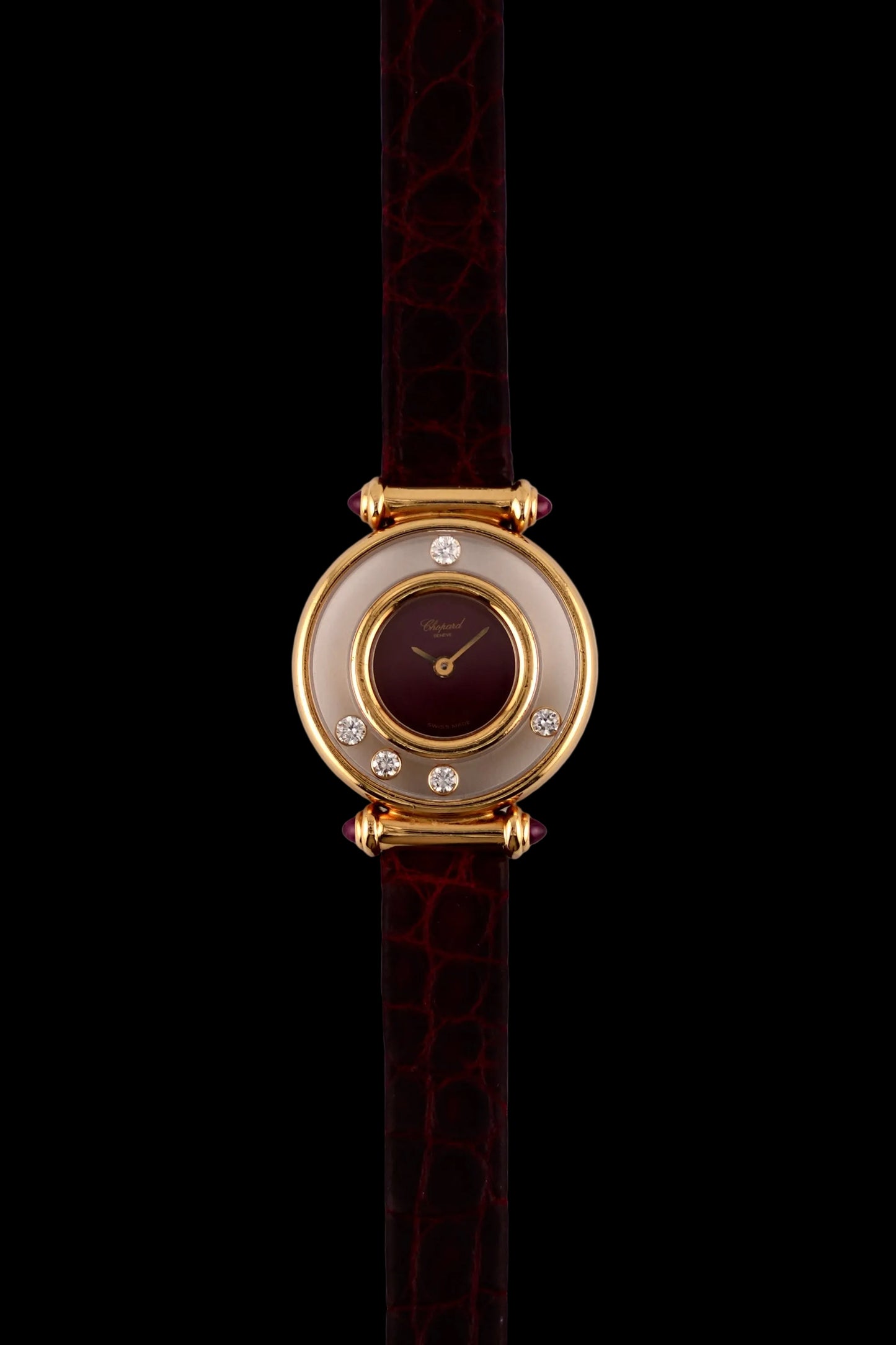 Chopard Happy Diamonds Ladies 18ct Gold Quartz - Burgundy Dial