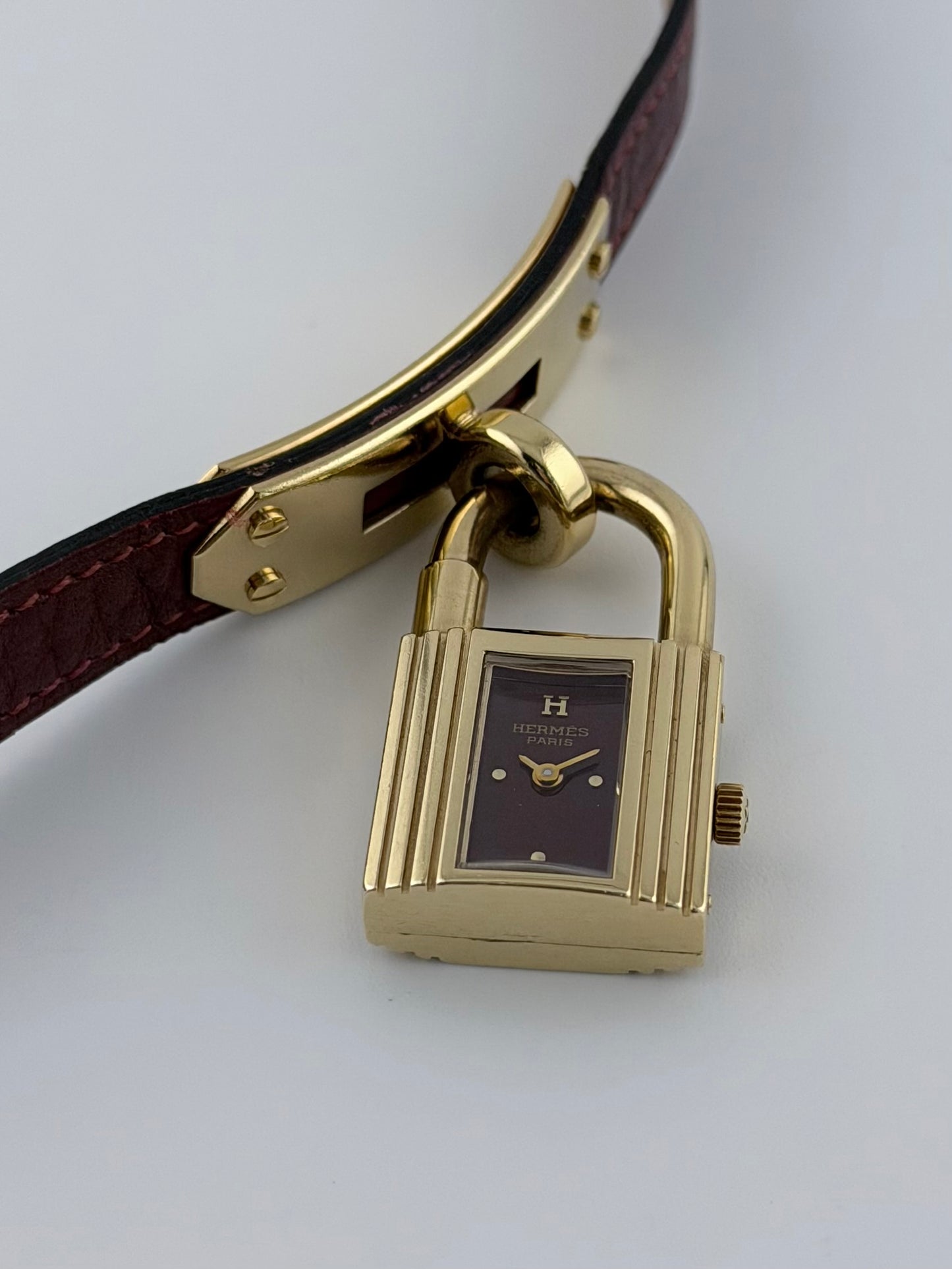 Hermes Paris Kelly Lock Watch - Burgundy - Original Box - Ladies