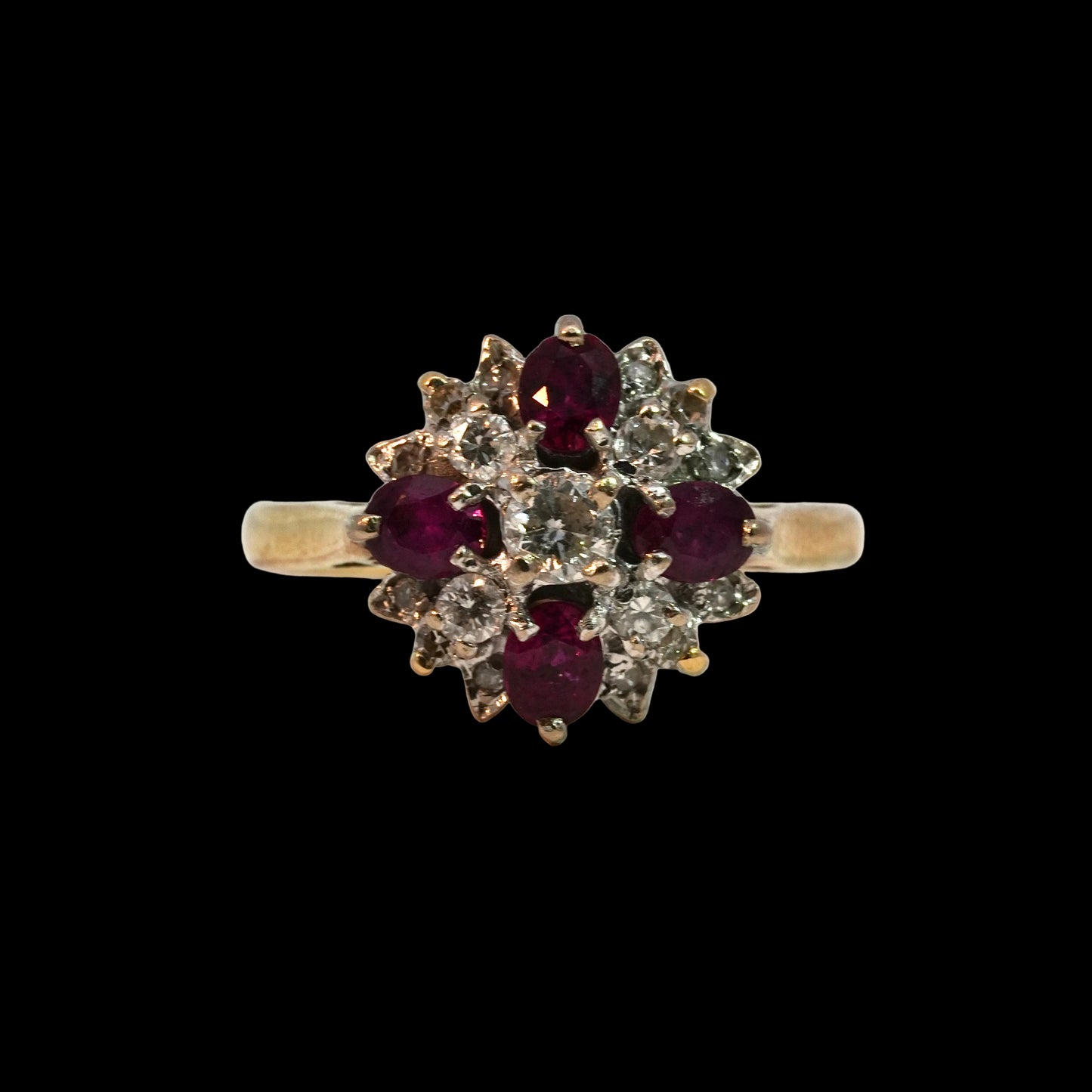 Ruby & Diamond Cluster Ring - 18k Gold