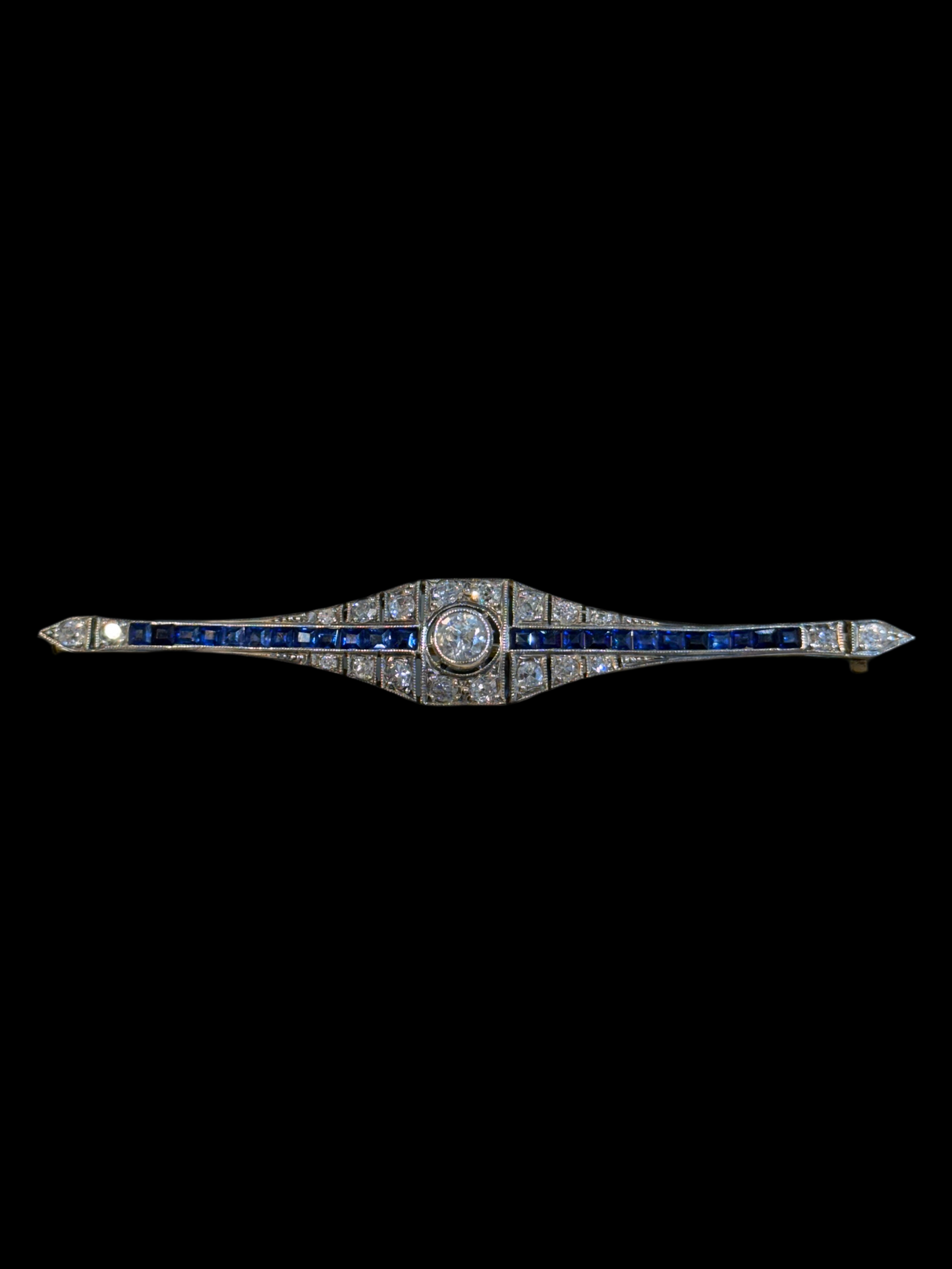 Art Deco Diamond and Sapphire Bar Brooch