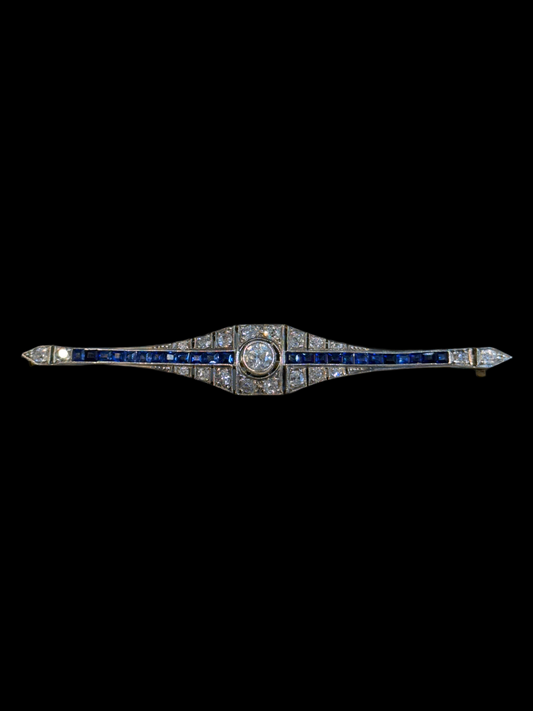 Art Deco Diamond and Sapphire Bar Brooch