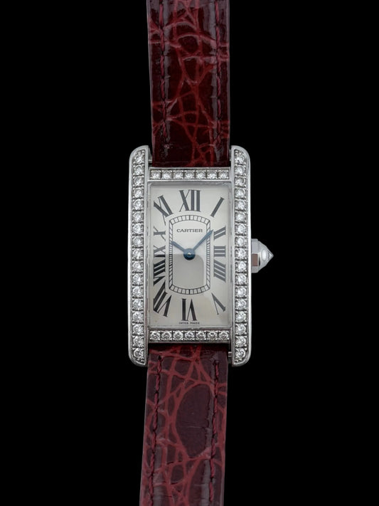 Cartier Tank Americaine Quartz - Solid 18ct White Gold & Diamond Set - 2489 - with Box