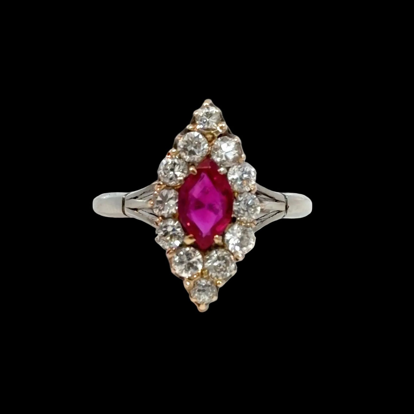Antique Platinum, Burmese Ruby & Diamond Cluster Ring