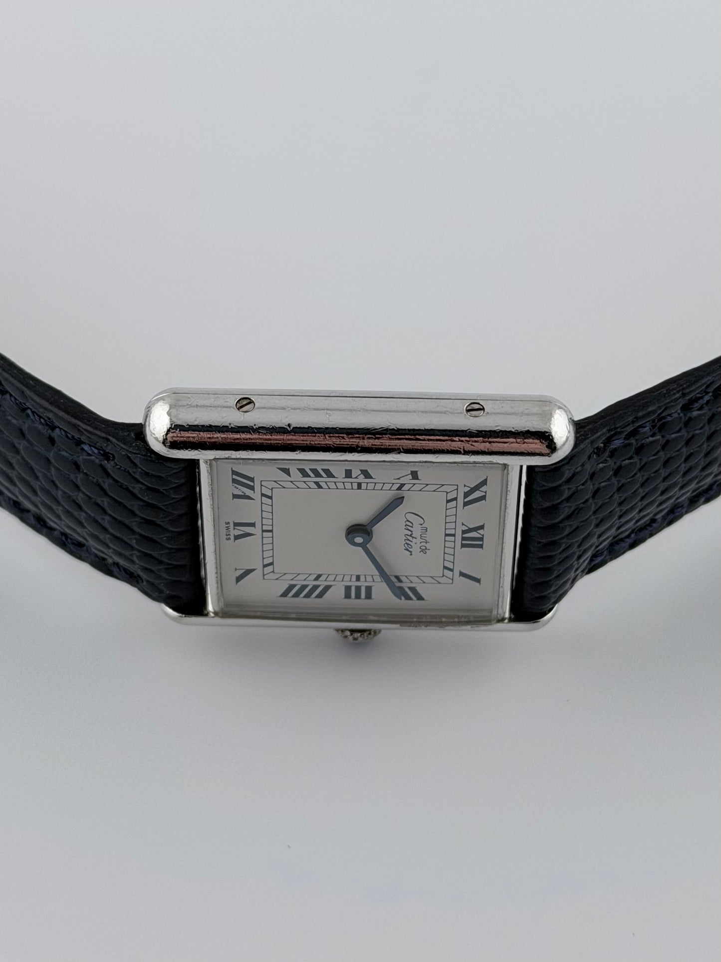 Cartier Must de Cartier Tank Quartz - 690006 - Rare White and Blue Dial - Sterling Silver