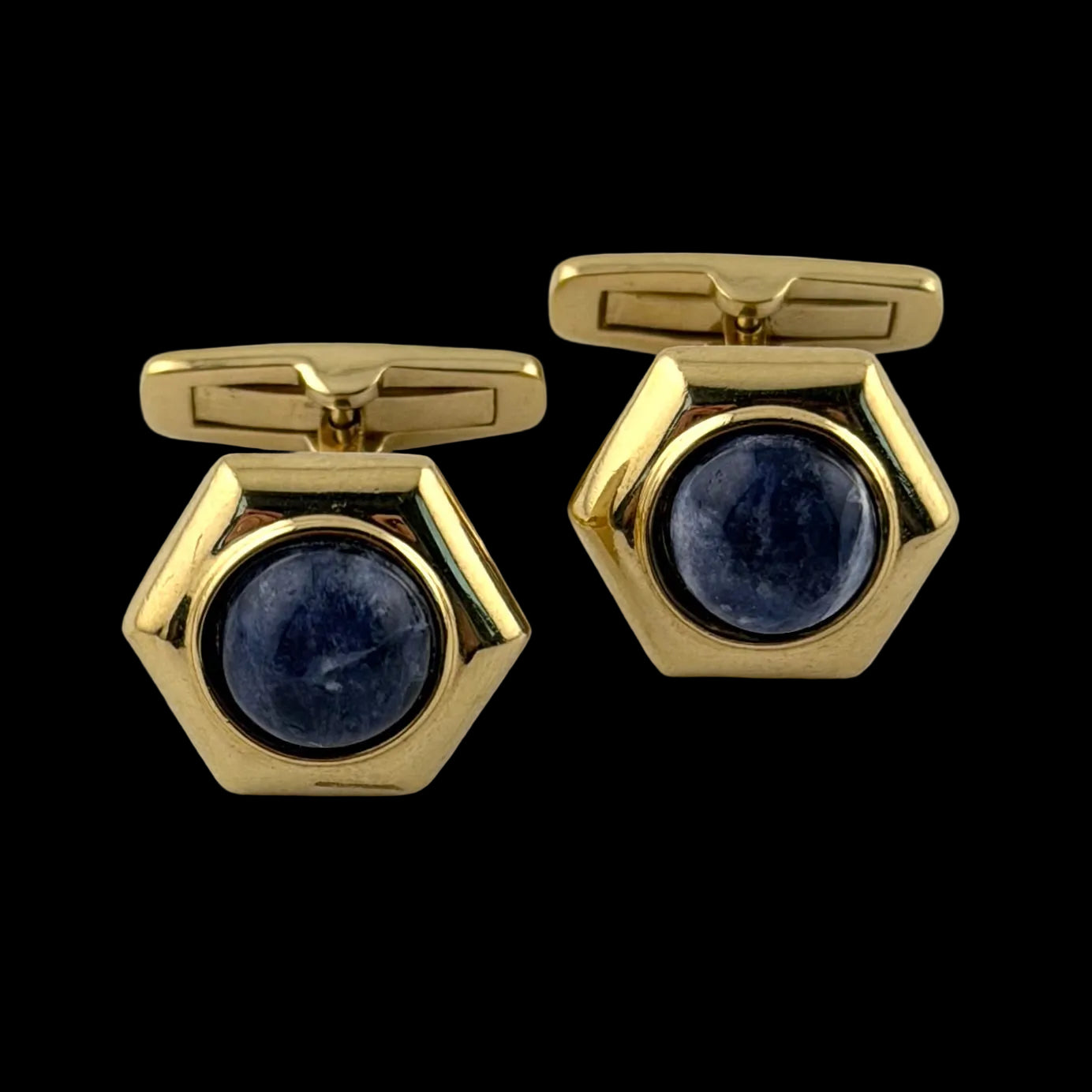 Vintage St Dupont Sodalite Cufflinks - Gold Plated Rare