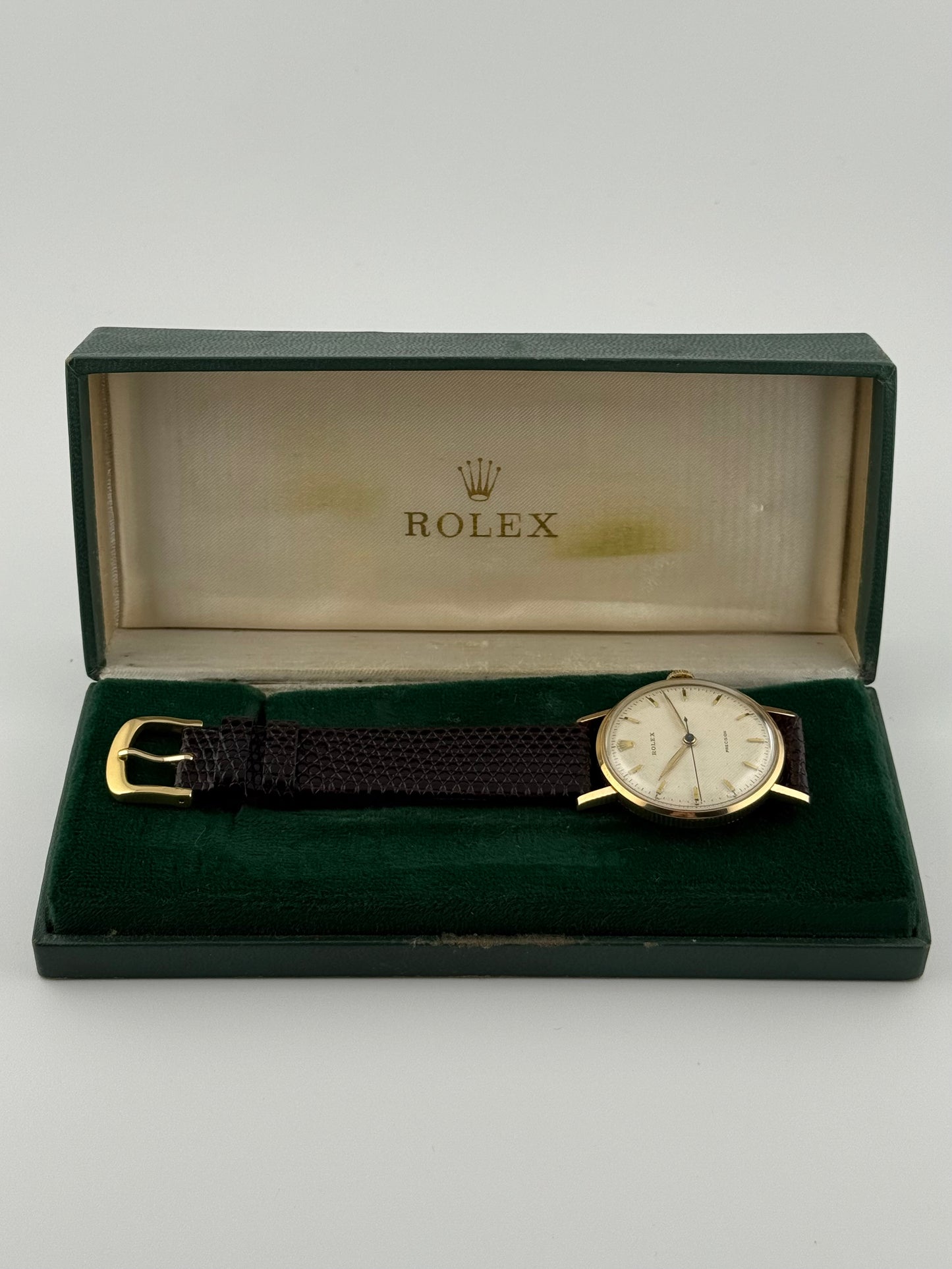 Rolex Precision Manual Wind 9ct Solid Gold - Ultra Rare Coin Edge Case - Honeycomb Dial