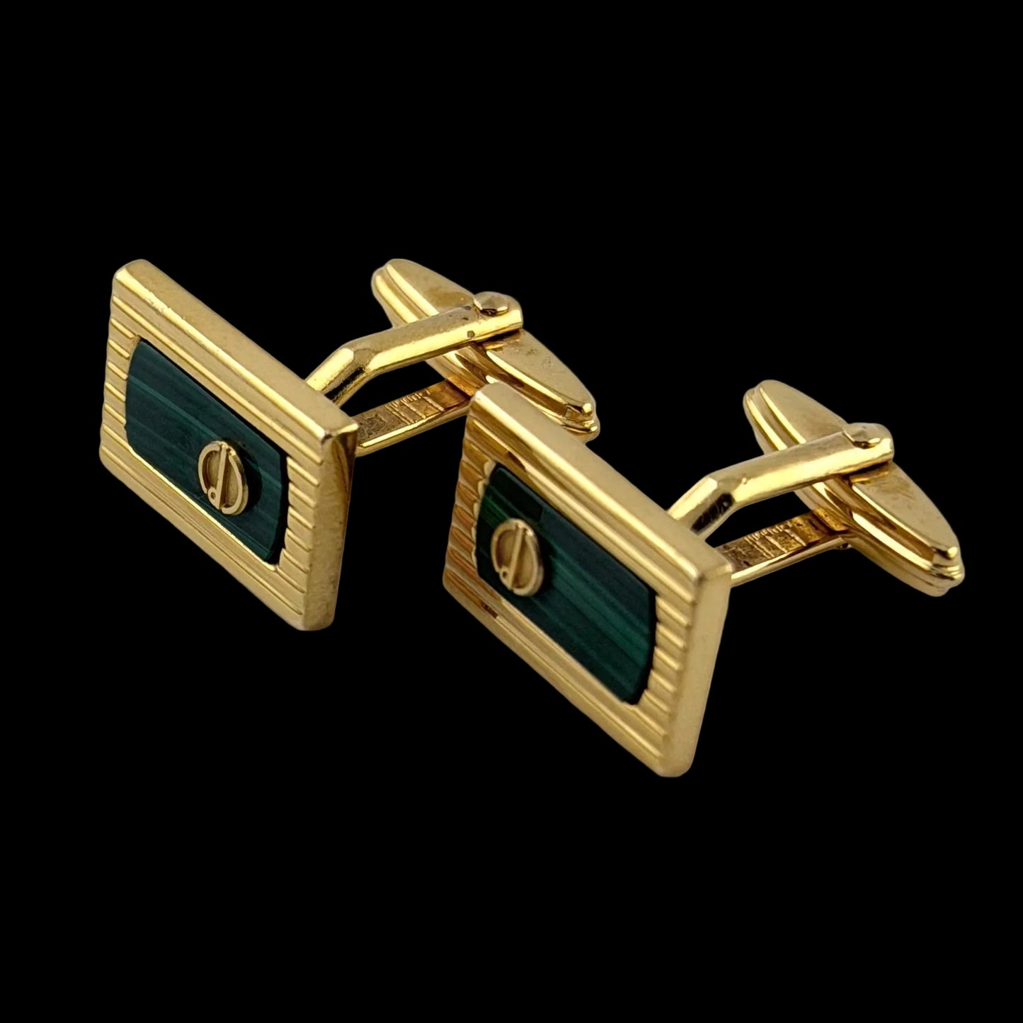 Vintage Dunhill Malachite Cufflinks - Gold Plated