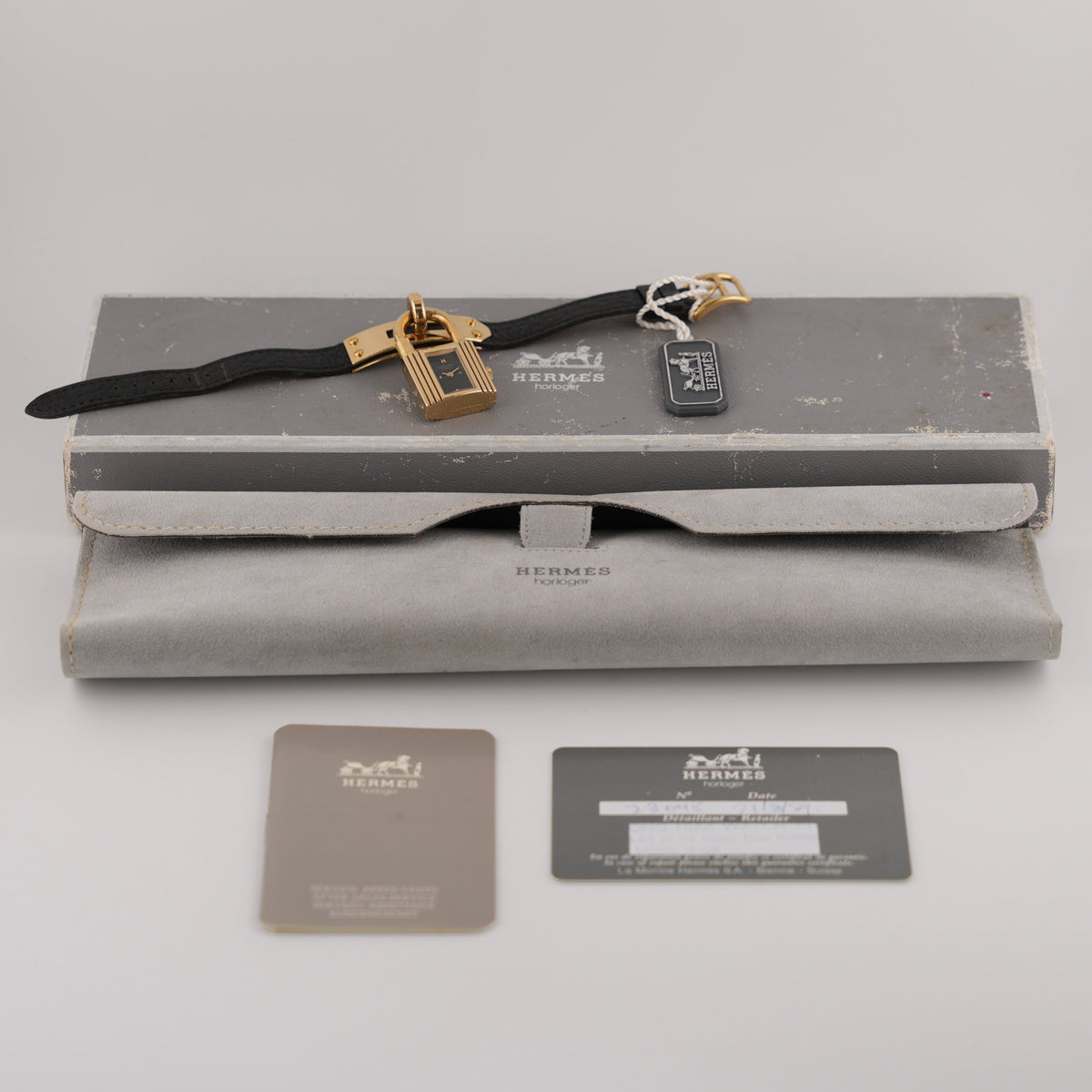 Hermes Paris Kelly Lock Watch - Black - Full Set!