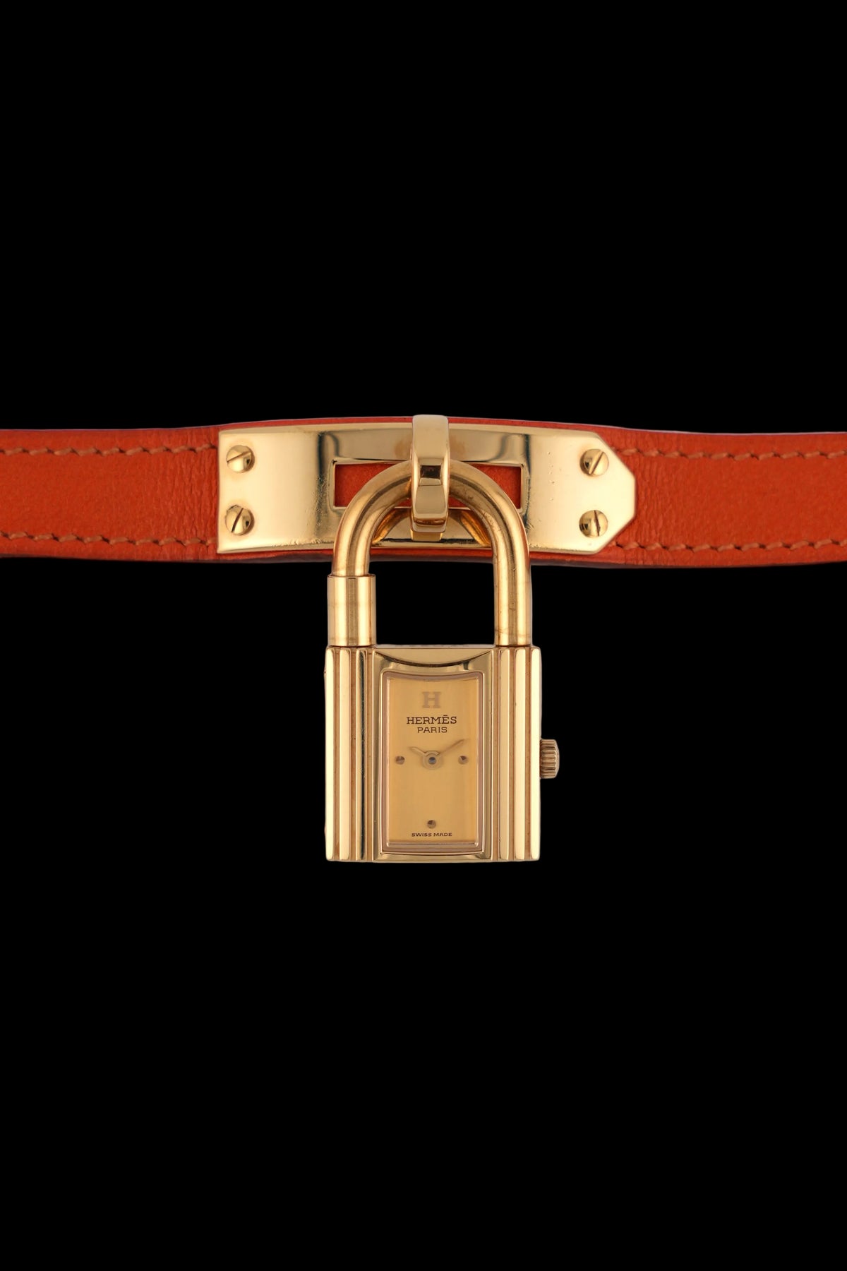 Hermes Paris Kelly Lock Watch - Gold/Orange - Full Set!
