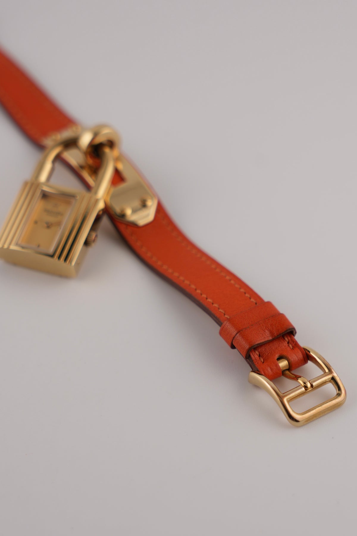 Hermes Paris Kelly Lock Watch - Gold/Orange - Full Set!