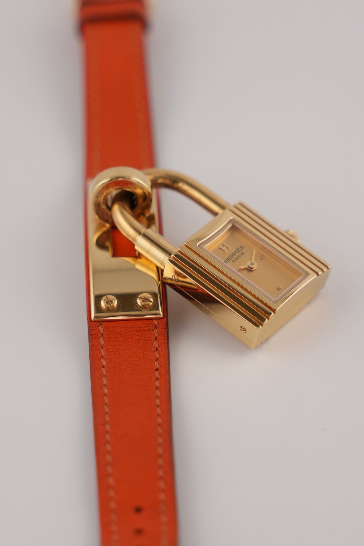 Hermes Paris Kelly Lock Watch - Gold/Orange - Full Set!