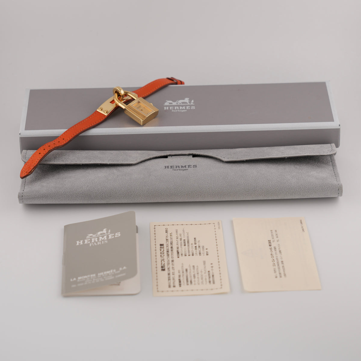 Hermes Paris Kelly Lock Watch - Gold/Orange - Full Set!