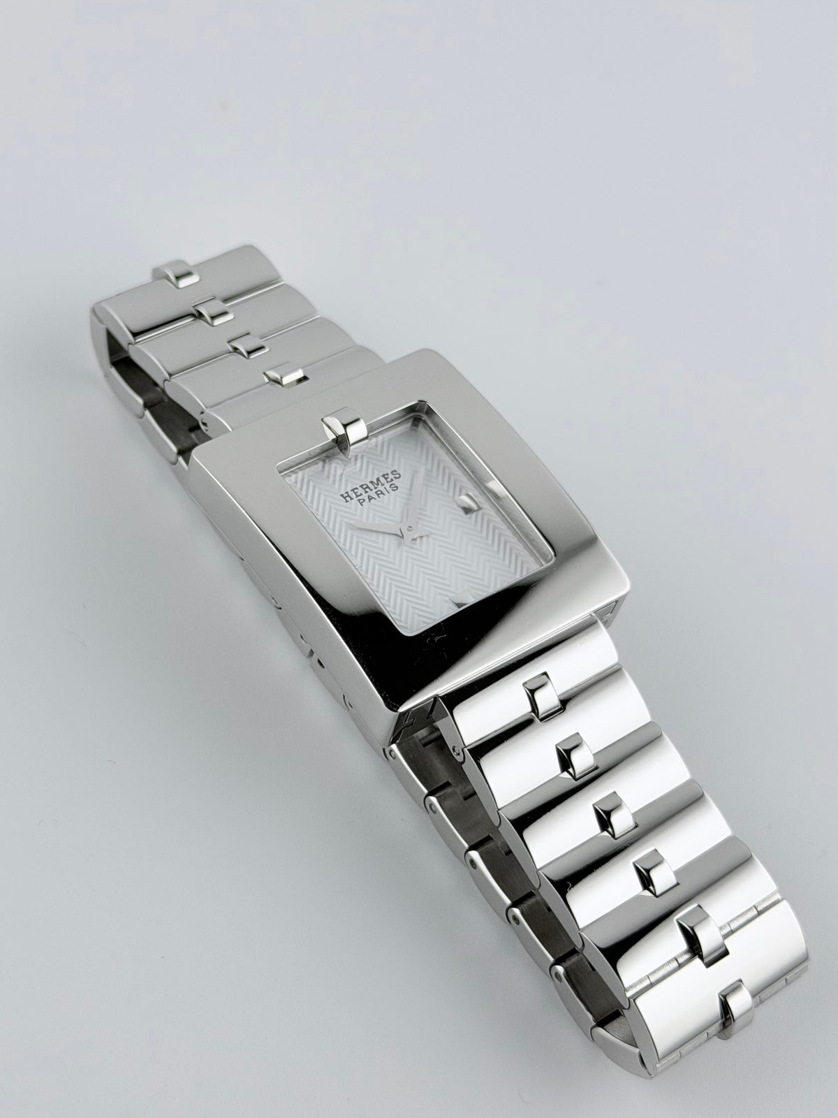 Hermes Paris Belt BE1.210 Large - White Chevron Dial - near mint - with Box/Booklet/Tag - Ladies
