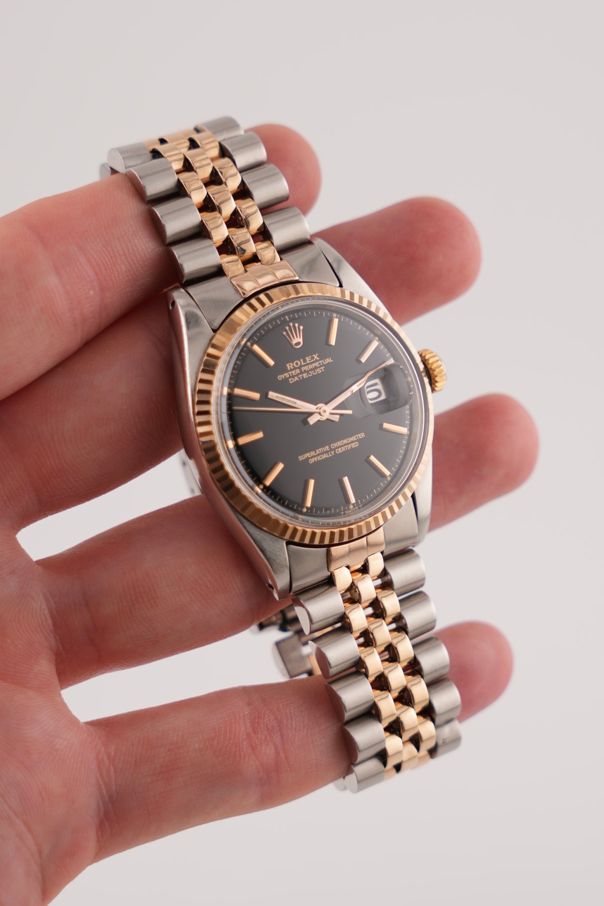 Rolex Datejust Oyster Perpetual - 1601 - Black Dial - 18k Rose Gold & Steel