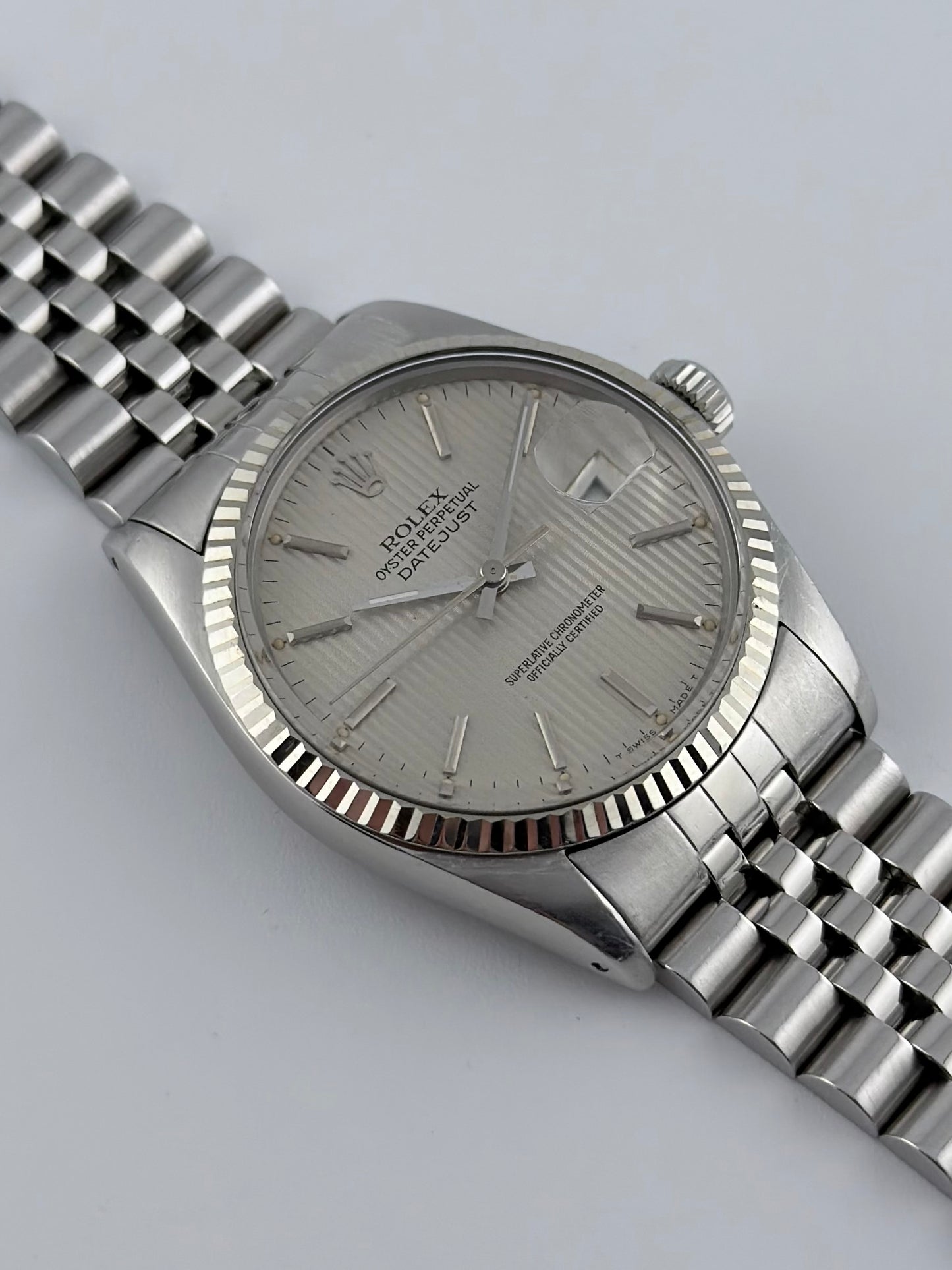 Rolex Datejust Oyster Perpetual - 16014 - White Gold Bezel - Tapestry Dial - Original Box