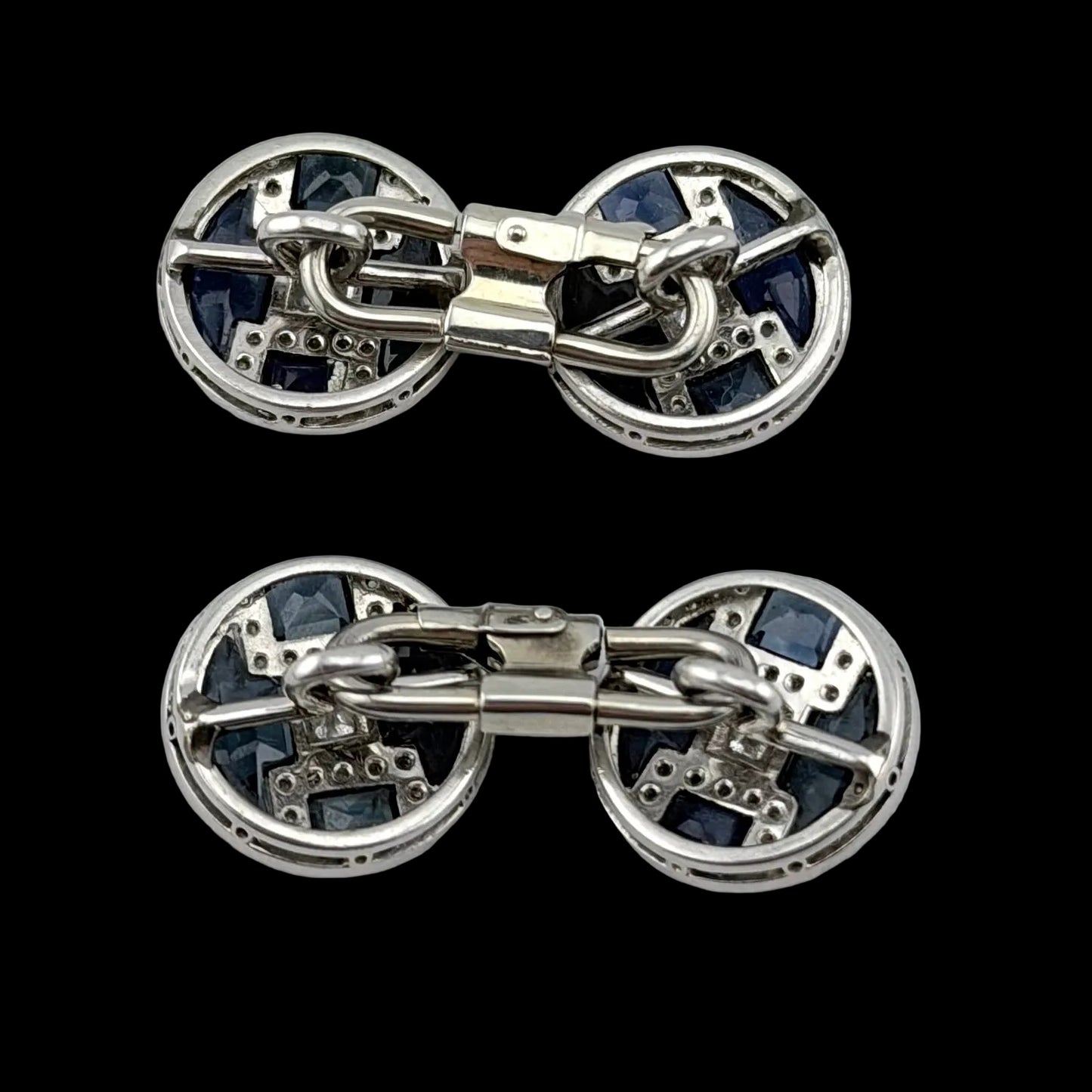 1920s Antique Art Deco Diamond and Sapphire Cufflinks - Platinum & White Gold