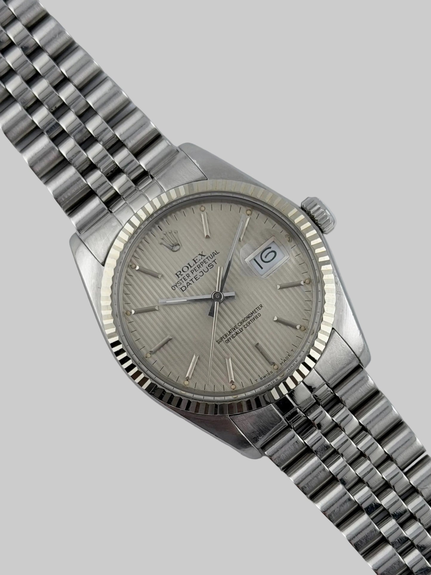 Rolex Datejust Oyster Perpetual - 16014 - White Gold Bezel - Tapestry Dial - Original Box
