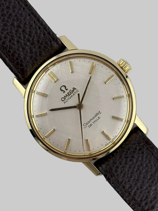 Omega Seamaster De Ville Automatic Linen Dial - 18ct Gold - 165.5020 - Box and Papers!