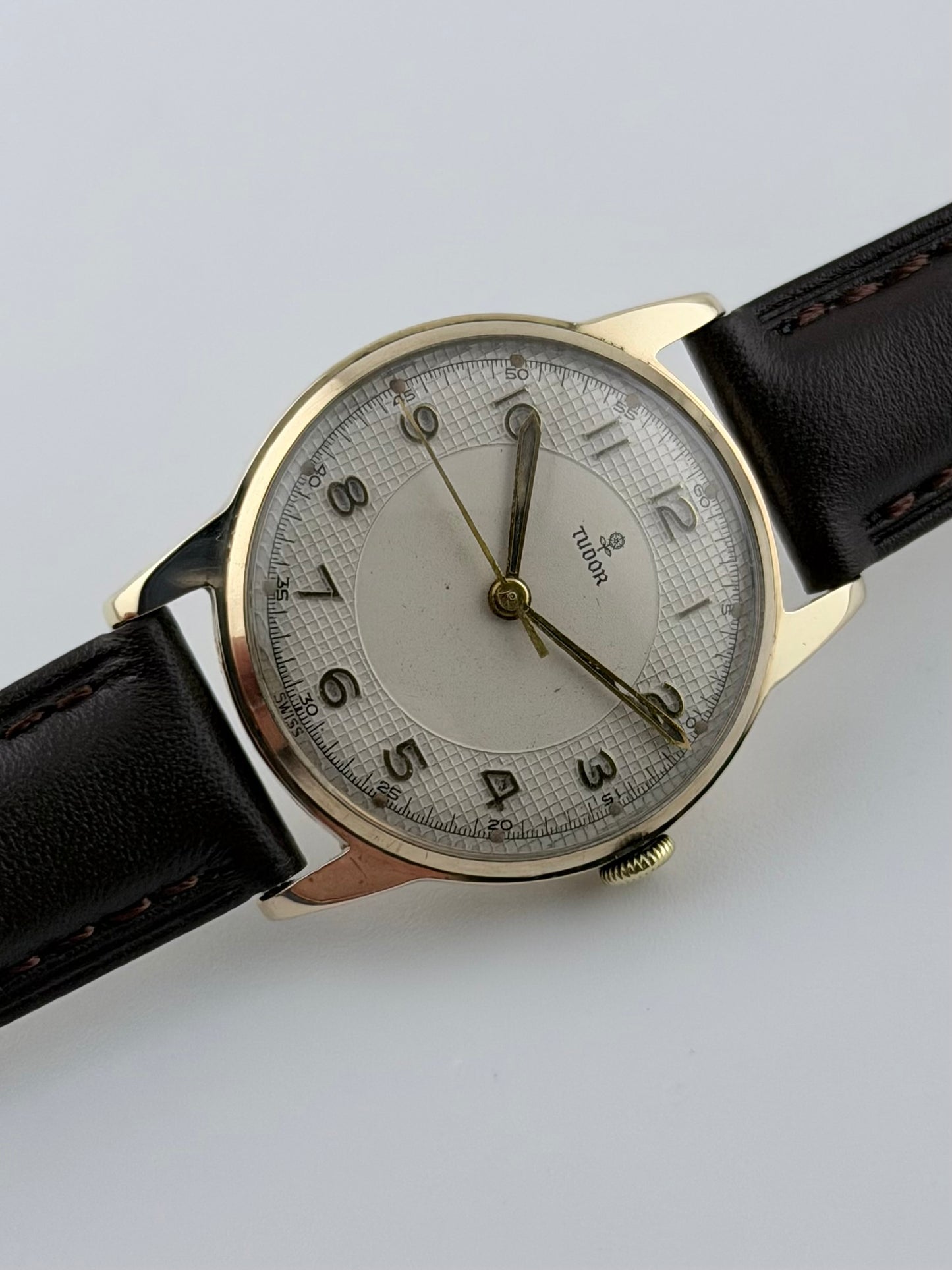 Tudor 9ct Manual Wind - Arabic and Waffle style dial