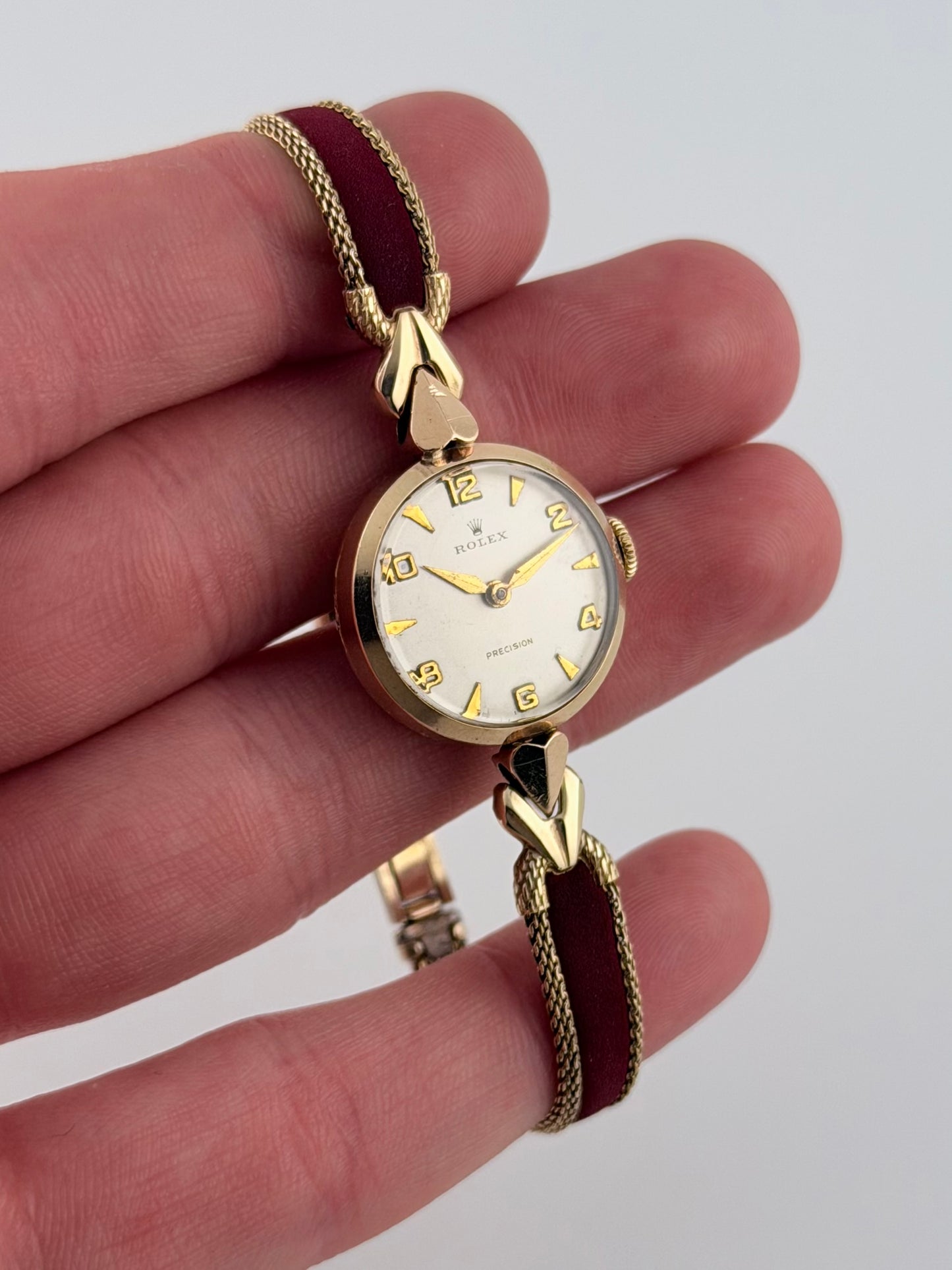 Rolex Precision Ladies Cocktail Watch Manual Wind - Rare - Solid Gold- Clamshell Box - Ladies