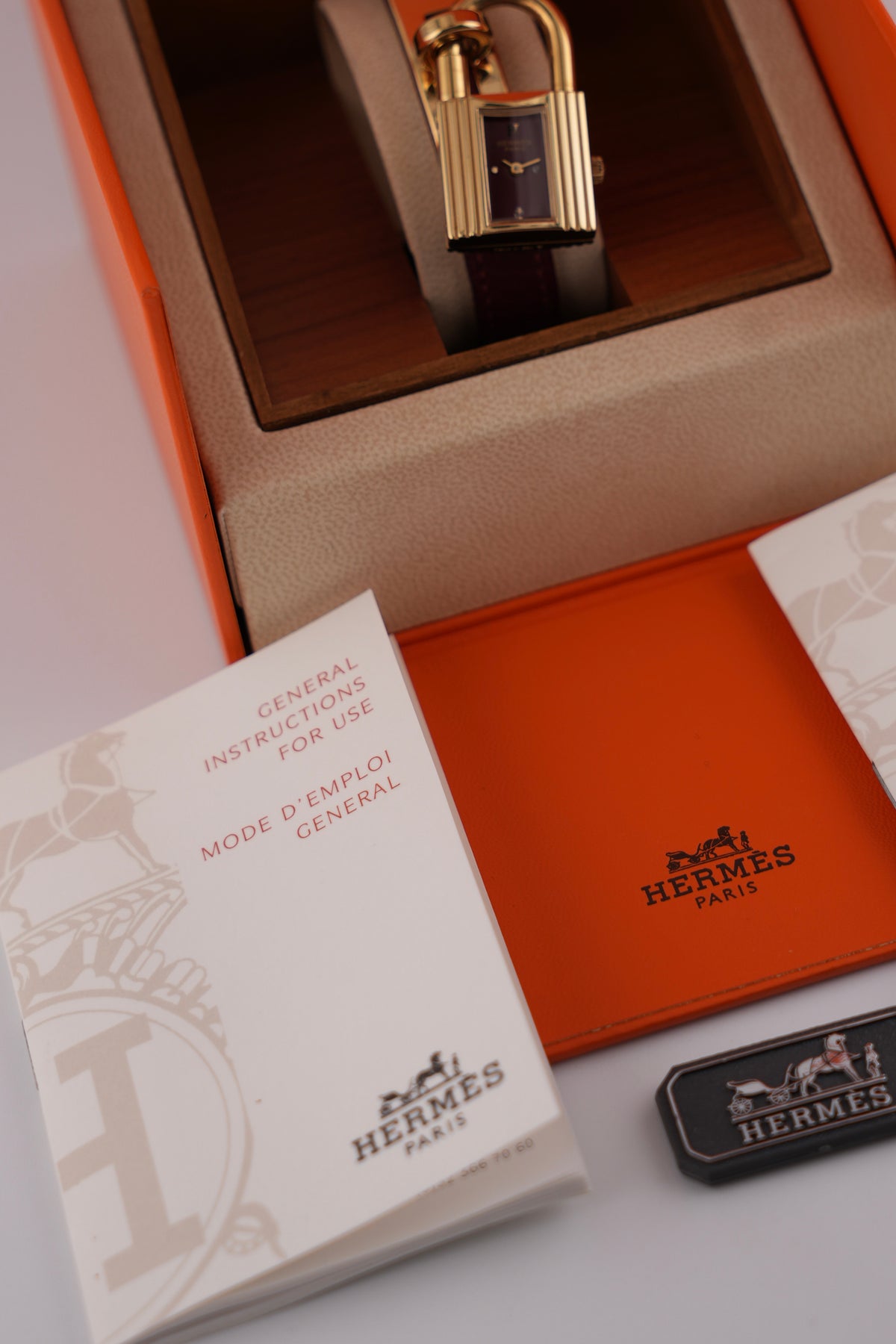 Hermes Paris Kelly Lock Watch - Burgundy - with Box, Booklets and a Tag
